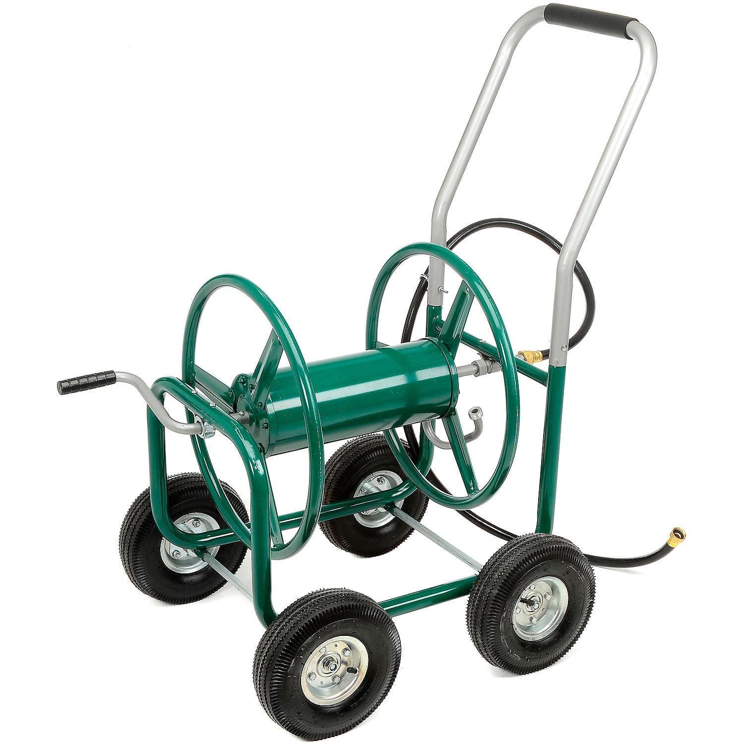 Green Steel 400 ft. Hose Reel Cart with Four Wheels