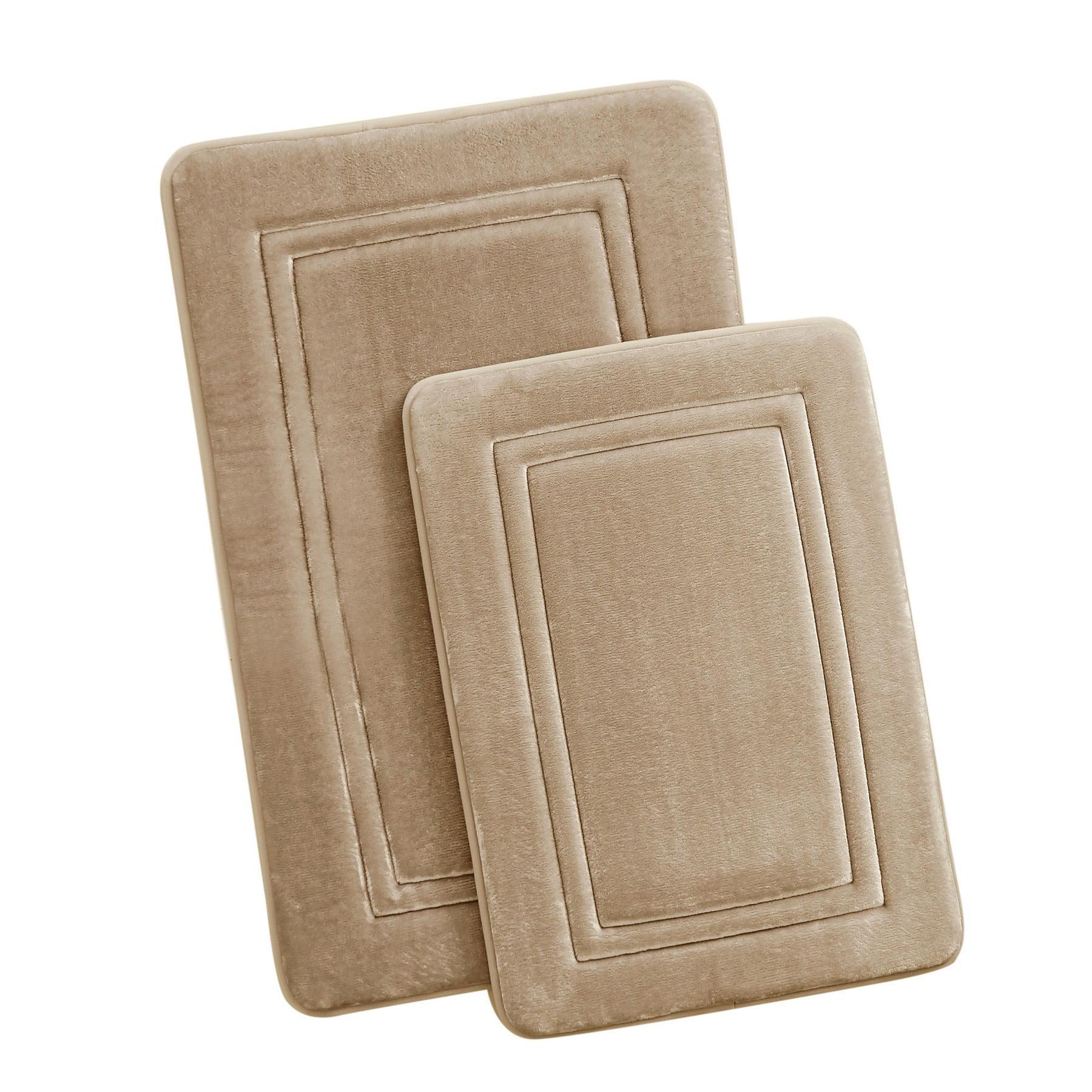 Truly Calm HeiQ Antimicrobial Memory Foam Set of 17x24 and 20x30 Bath Rug in Khaki