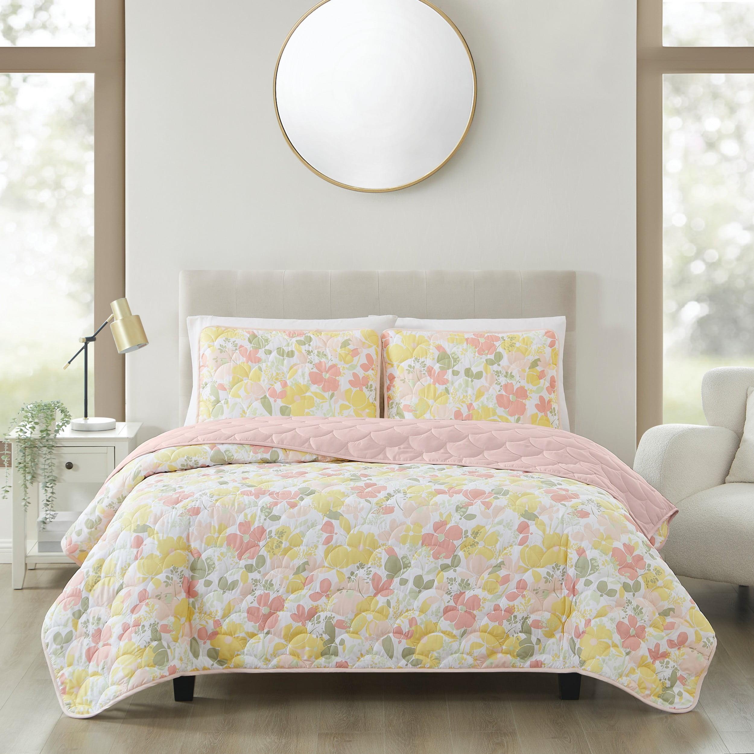 White Floral Twin Microfiber Quilt Set with Sham