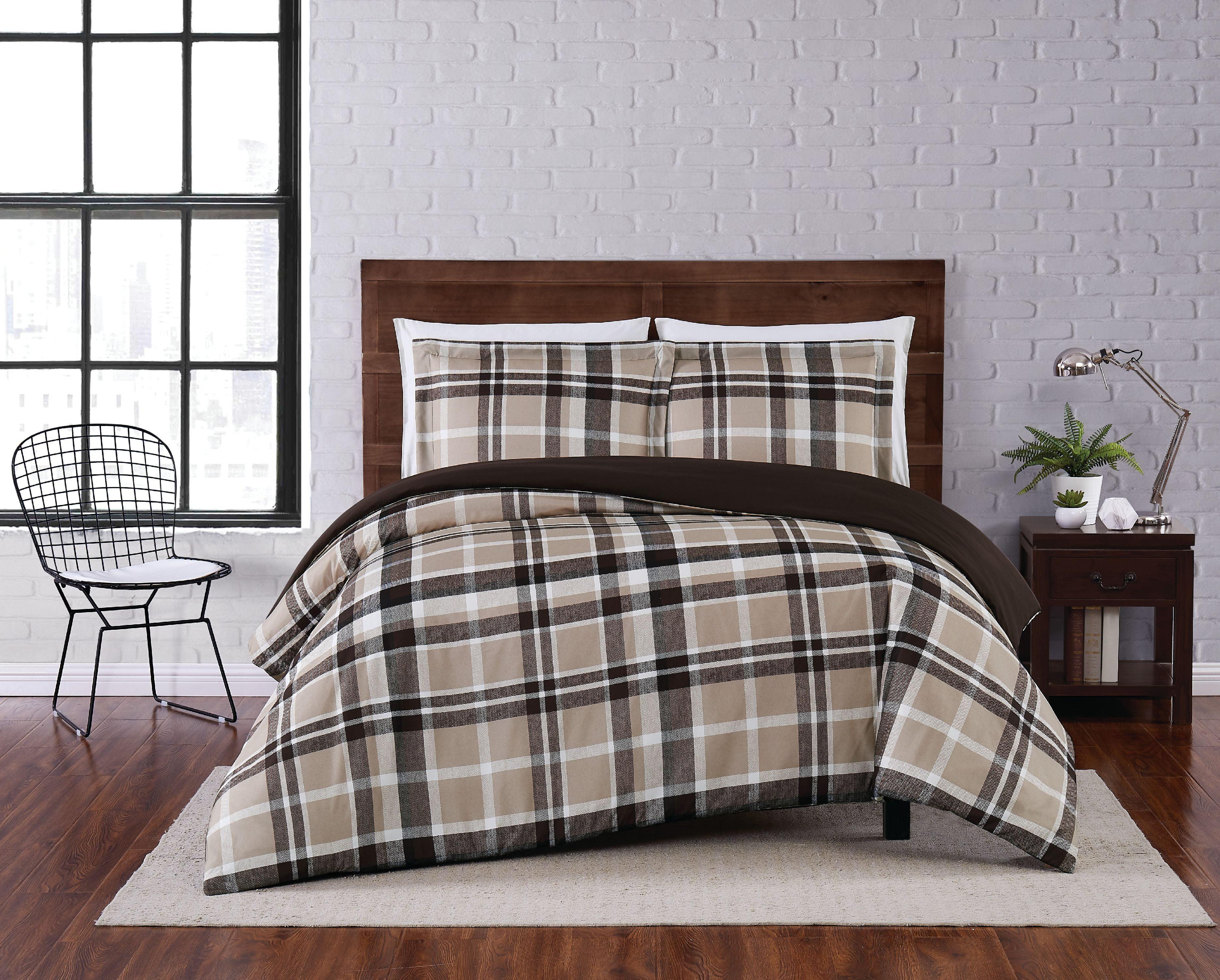 Paulette Plaid Taupe Full/Queen Microfiber Duvet Cover Set