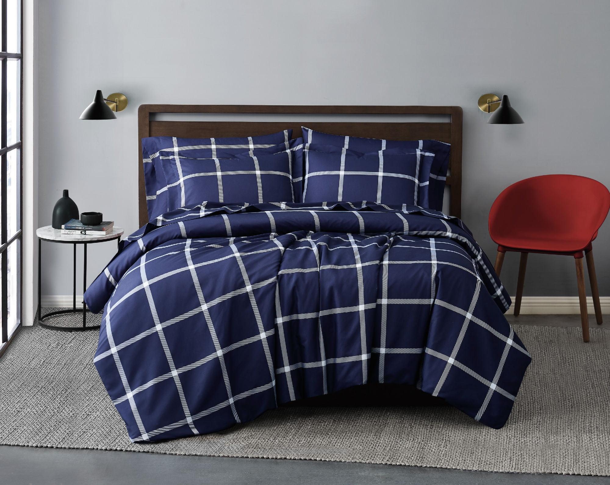 Truly Soft Printed Windowpane Percale Plaid Duvet Cover Set