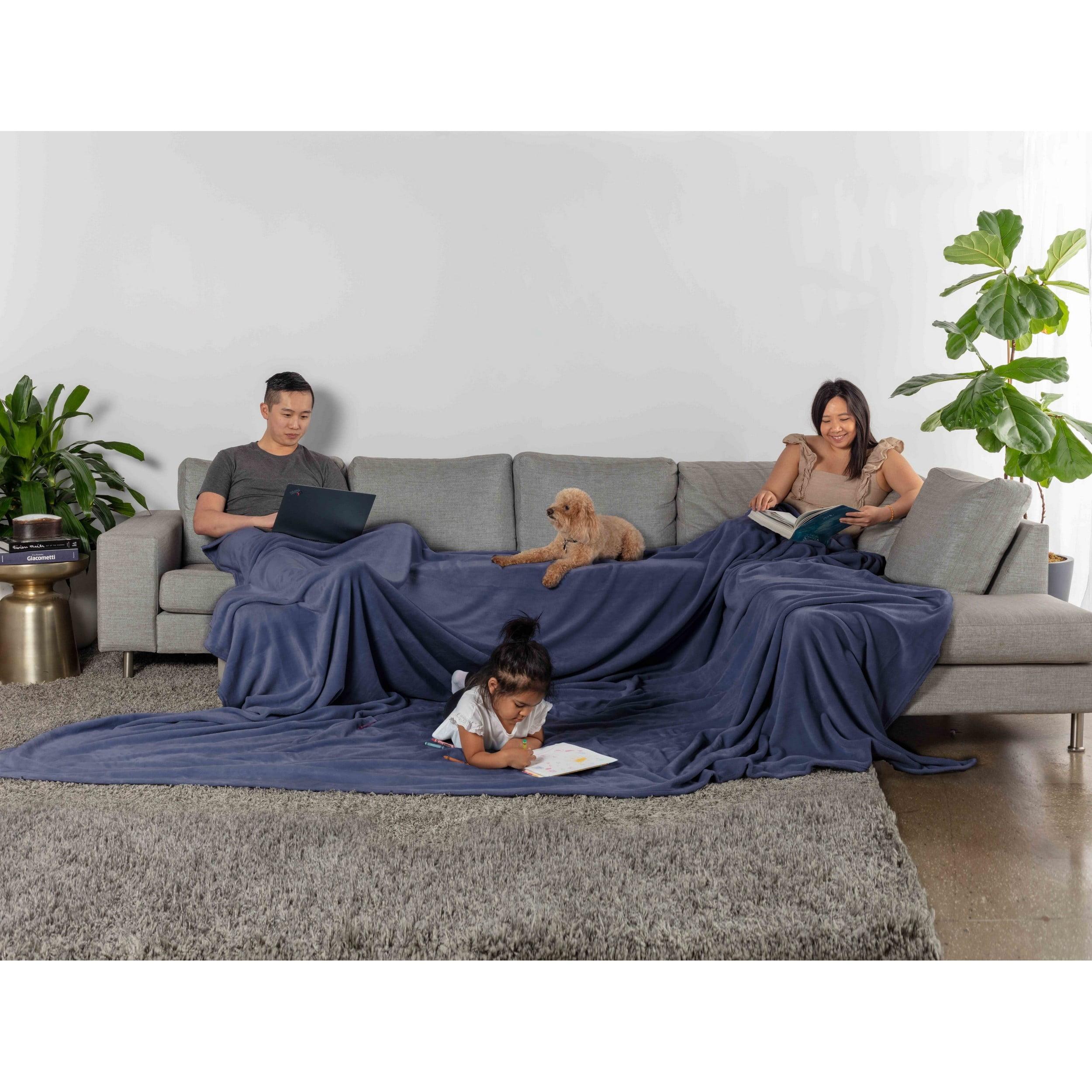 Truly Soft Velvet Plush Family Blanket Navy: 120x120" Microplush, Machine Washable, All Ages