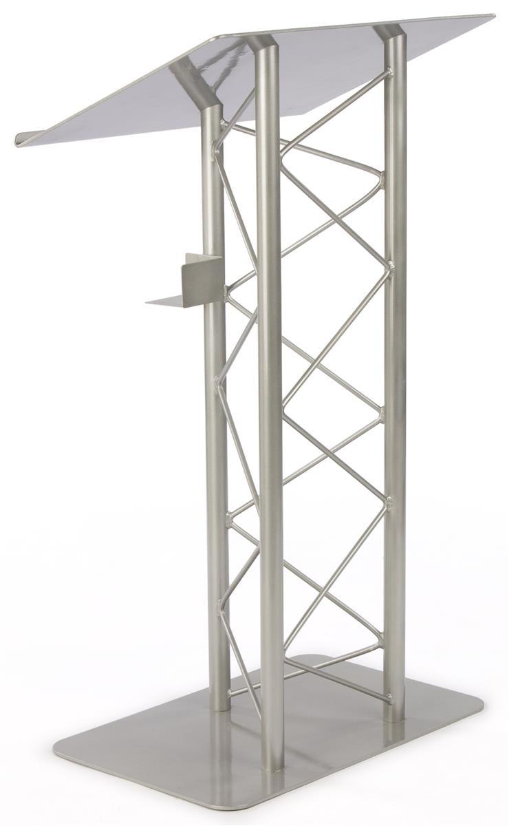 Silver Aluminum and Steel Truss Lectern with Cup Holder