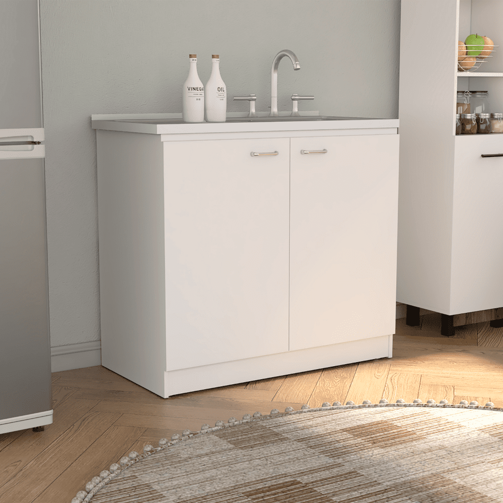 TUHOME Napoles Utility Sink Cabinet With Integrated Steel Sink