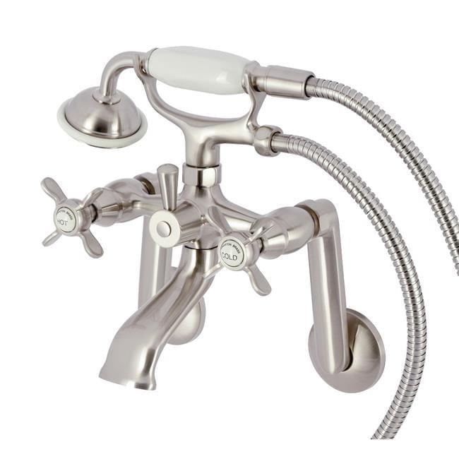 Brushed Nickel Triple Handle Wall Mount Clawfoot Tub Faucet with Hand Shower