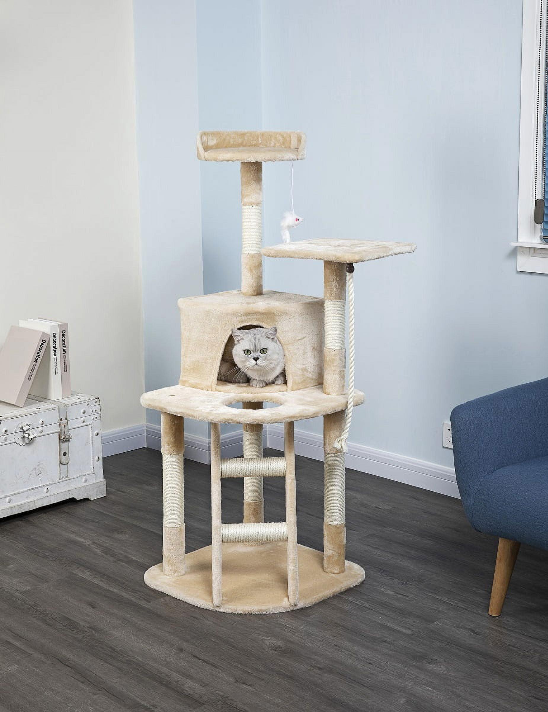 Beige 49" Cat Tree Condo with Sisal Covered Posts