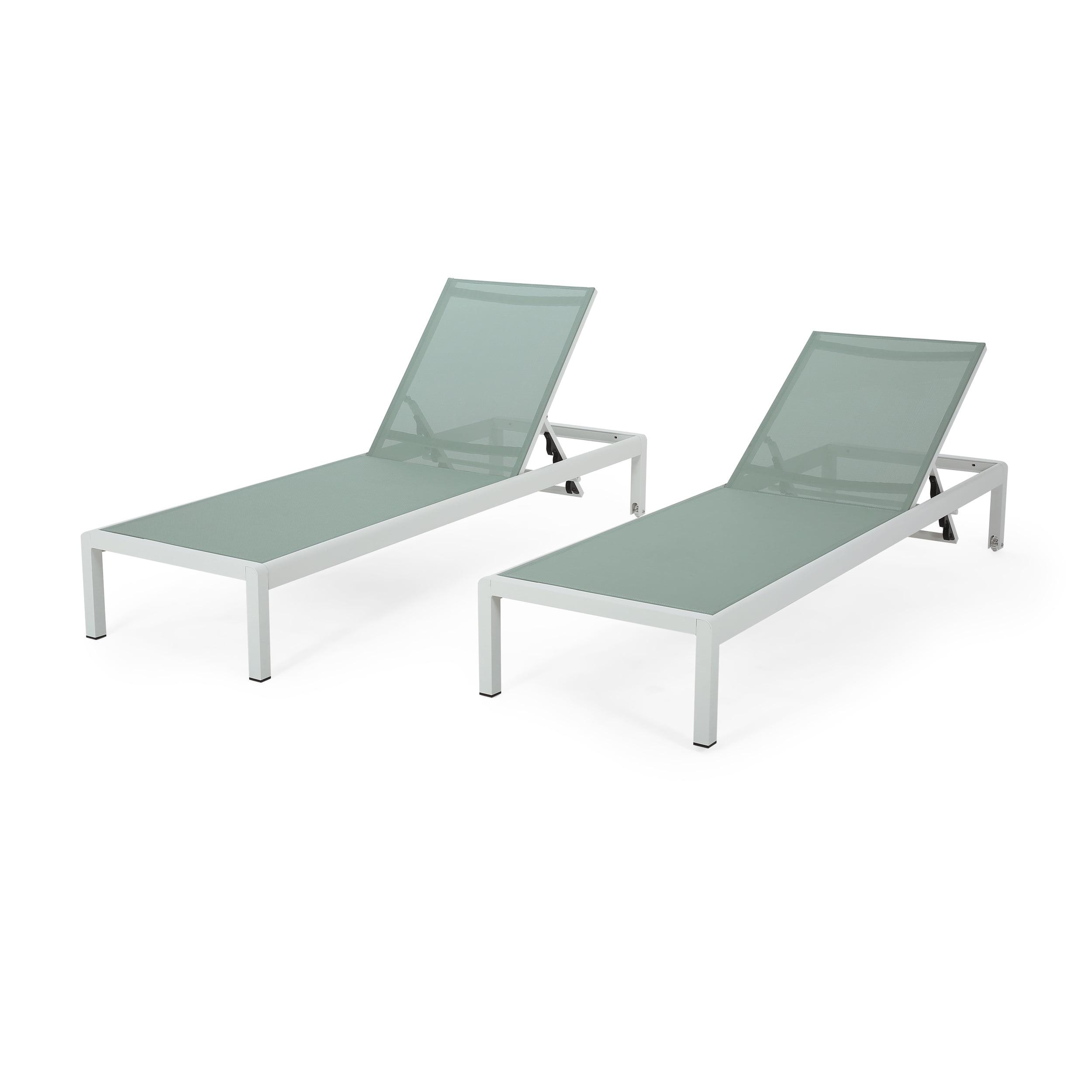 GDFStudio Crested Bay Outdoor Mesh and Aluminum Armless Adjustable Chaise Lounges (Set of 2), Green/White