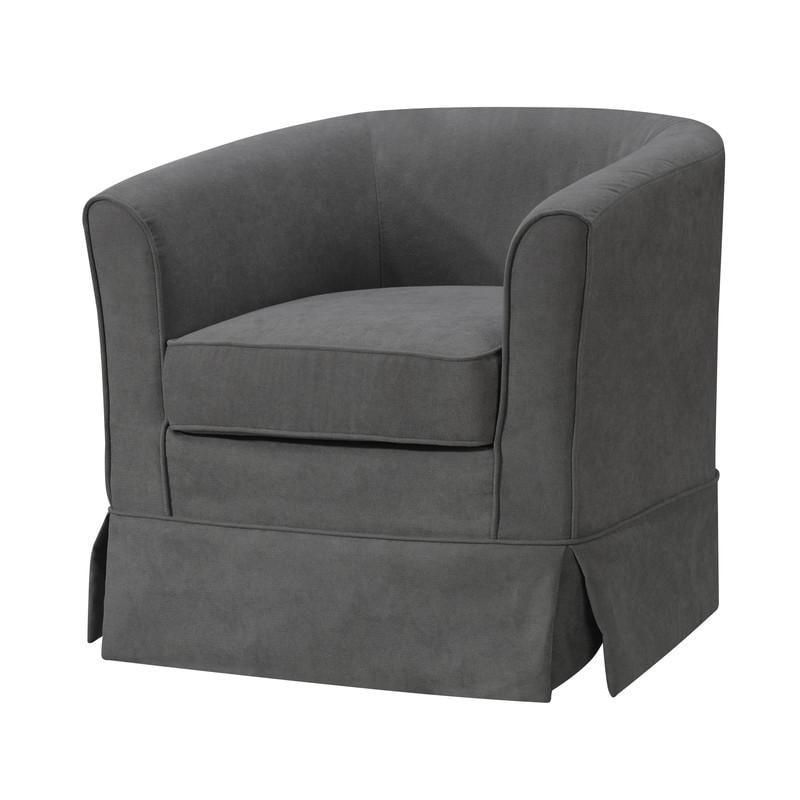 Tucker Gray Woven Fabric Swivel Barrel Chair with Skirted Bottom