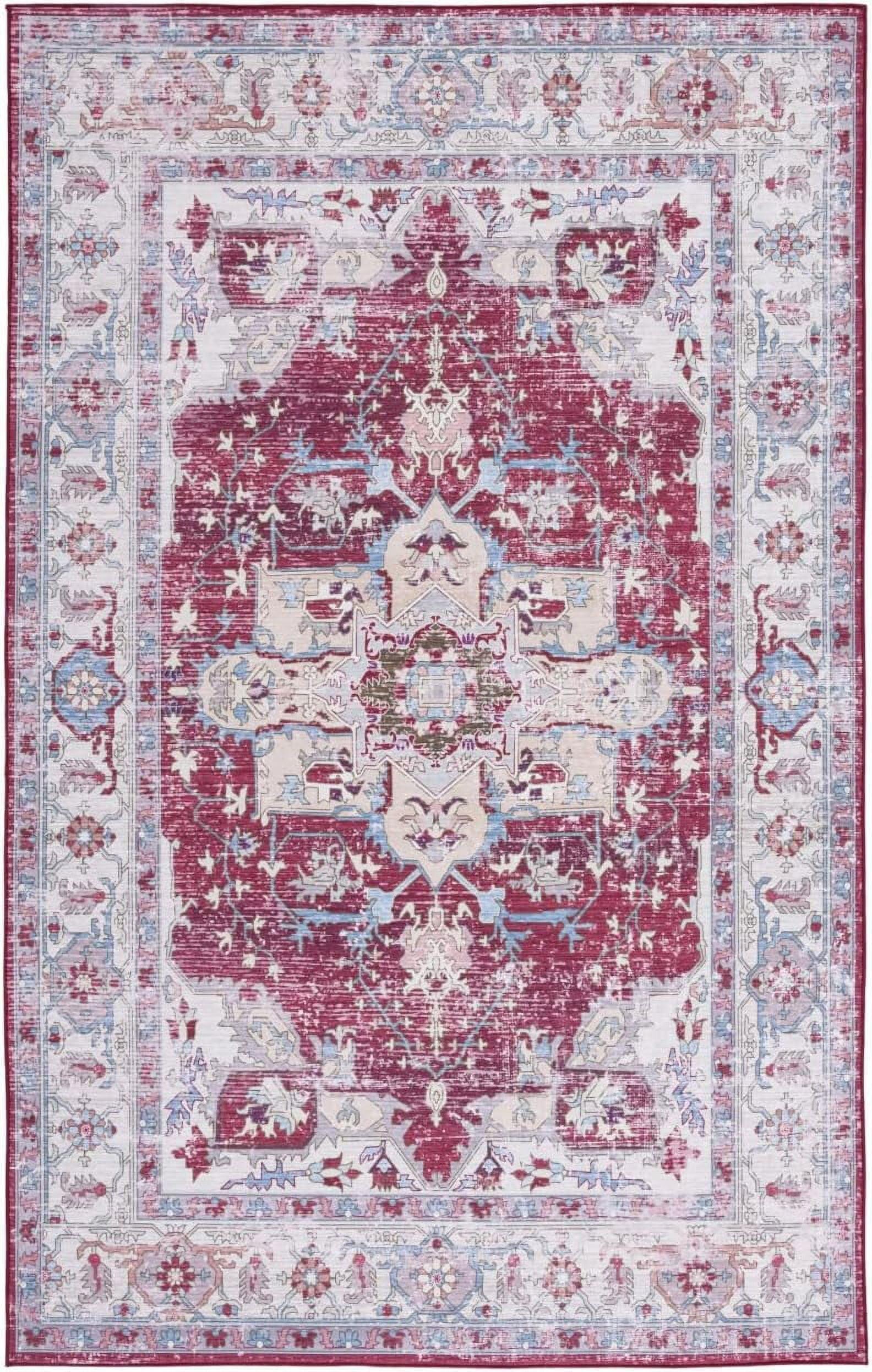 Tucson Elegance 5' x 8' Burgundy & Beige Easy-Care Area Rug