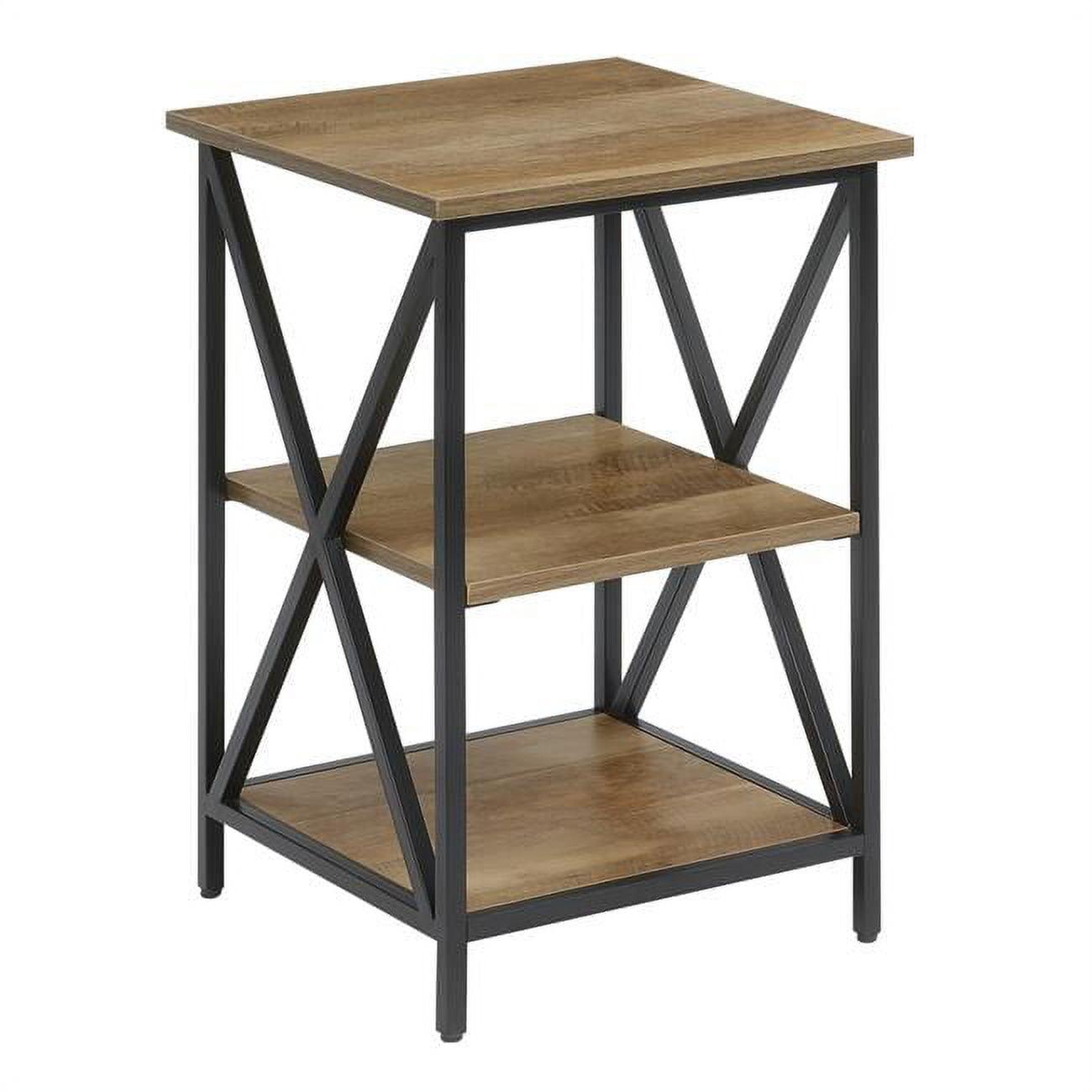 Tucson Weathered Barnwood & Black Square Metal End Table with Shelves