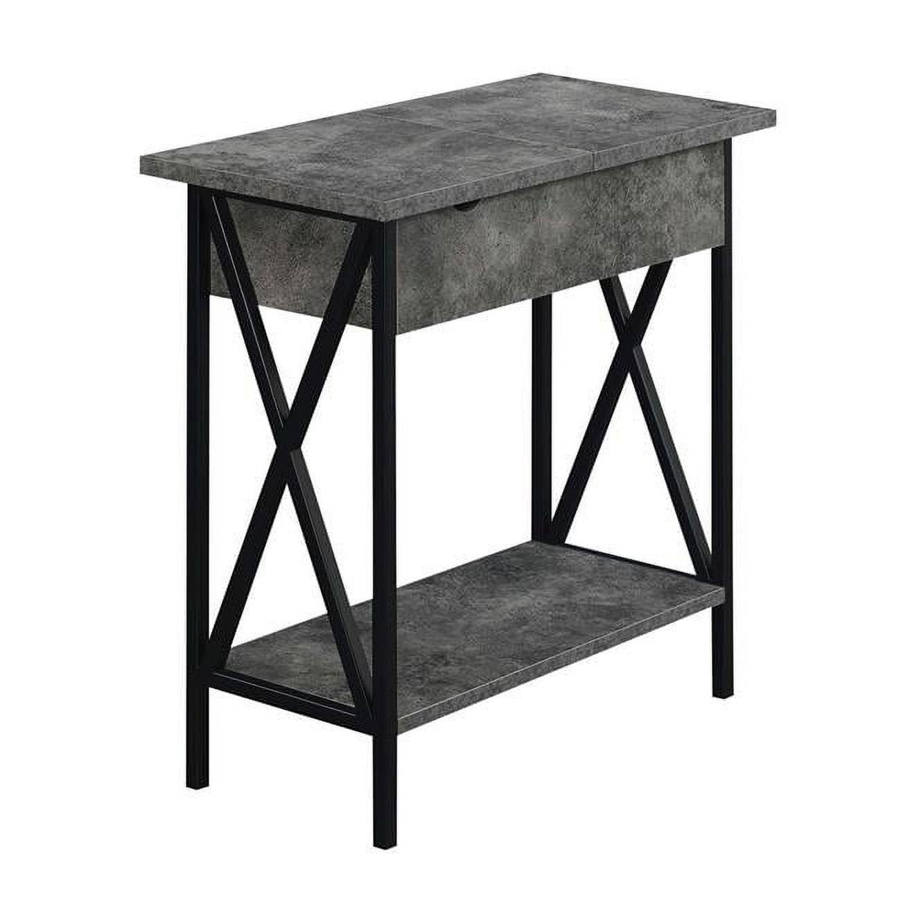 Tucson Square Cement & Black Wood Metal End Table with USB Ports