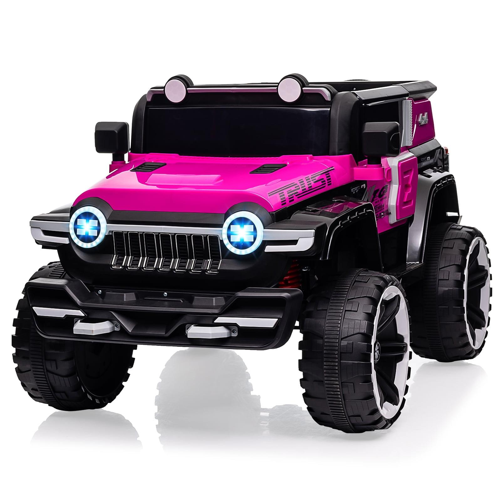 Tuekys 2 Seater Kids Ride On Truck, 12V Battery Powered Electric Vehicle with Spring Suspensions, Remote Control, Decorative Spare Tire, USB, Music, Pink