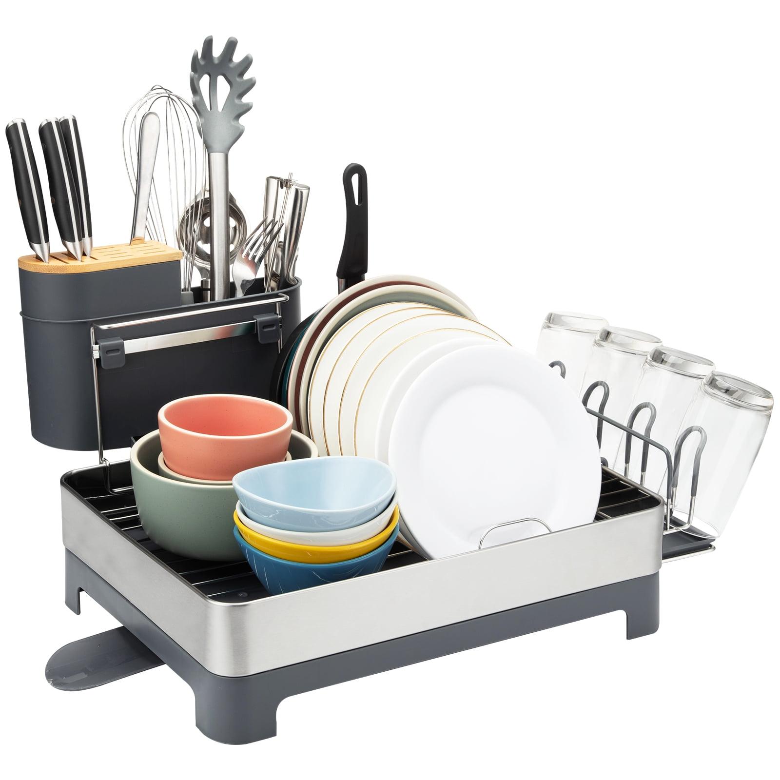 Stainless Steel Foldable Dish Rack with Utensil Cup