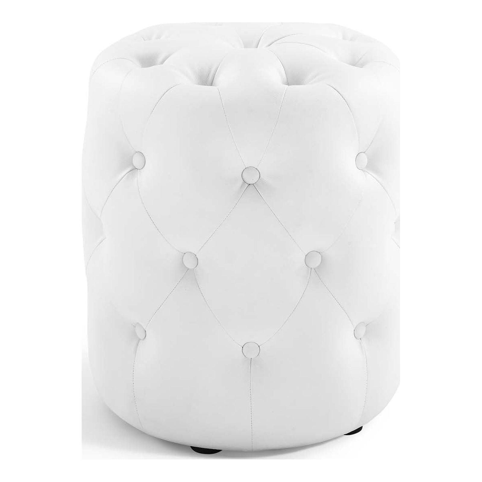 Amour Luxe Tufted Round Ottoman in Vegan White Leather