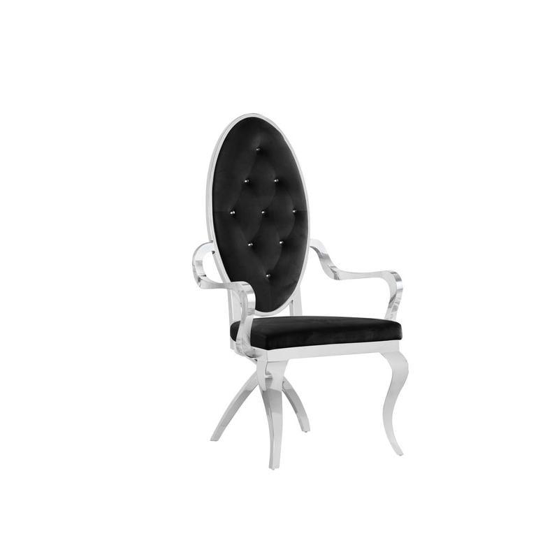 Elegant Black Velvet Accent Chair with Silver Metal Frame (Set of 2)