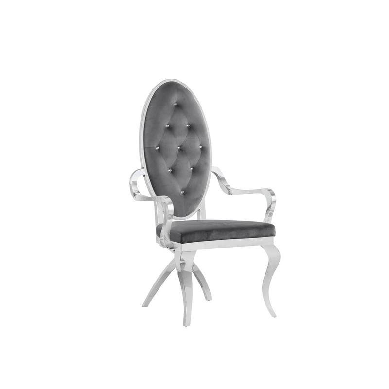 Elegant Dark Gray Velvet Tufted Armchair with Silver Stainless Steel Legs