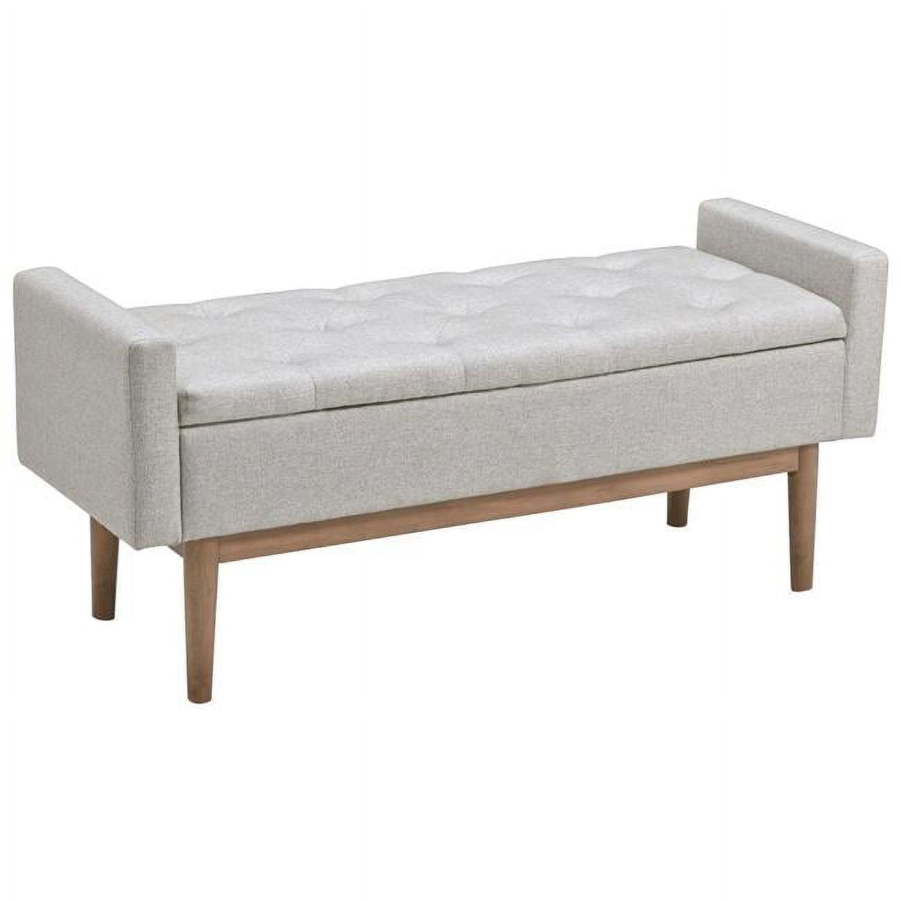 Elevated Light Gray Tufted Polyester Storage Bench with Arms