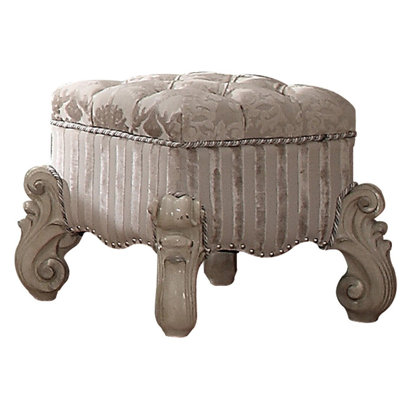 Bone White Tufted Fabric Upholstered Vanity Stool