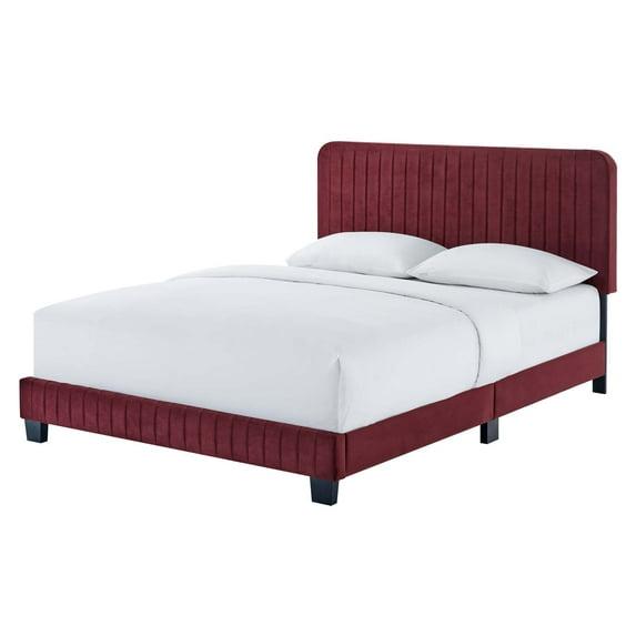 Modway Celine Channel Tufted Performance Velvet King Platform Bed in Maroon