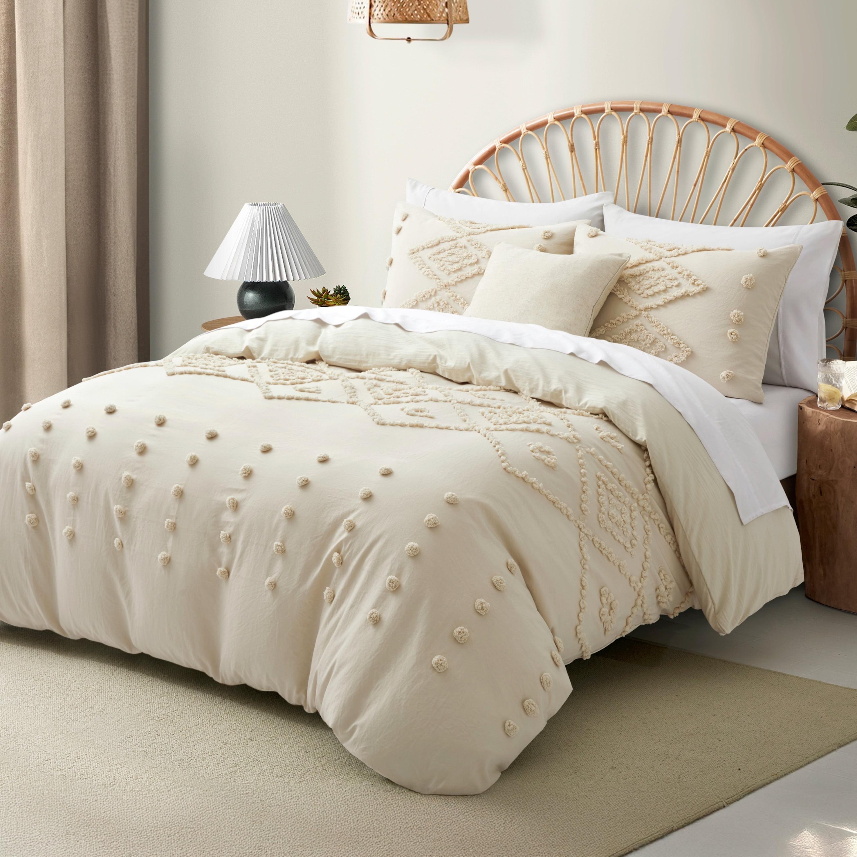 Queen Duvet Cover, Soft Bedding Set for All Seasons, Comforter Set, Boho Embroidery, Multi Colors & Sizes Available(Beige, 3 Pcs, 90"x 90")