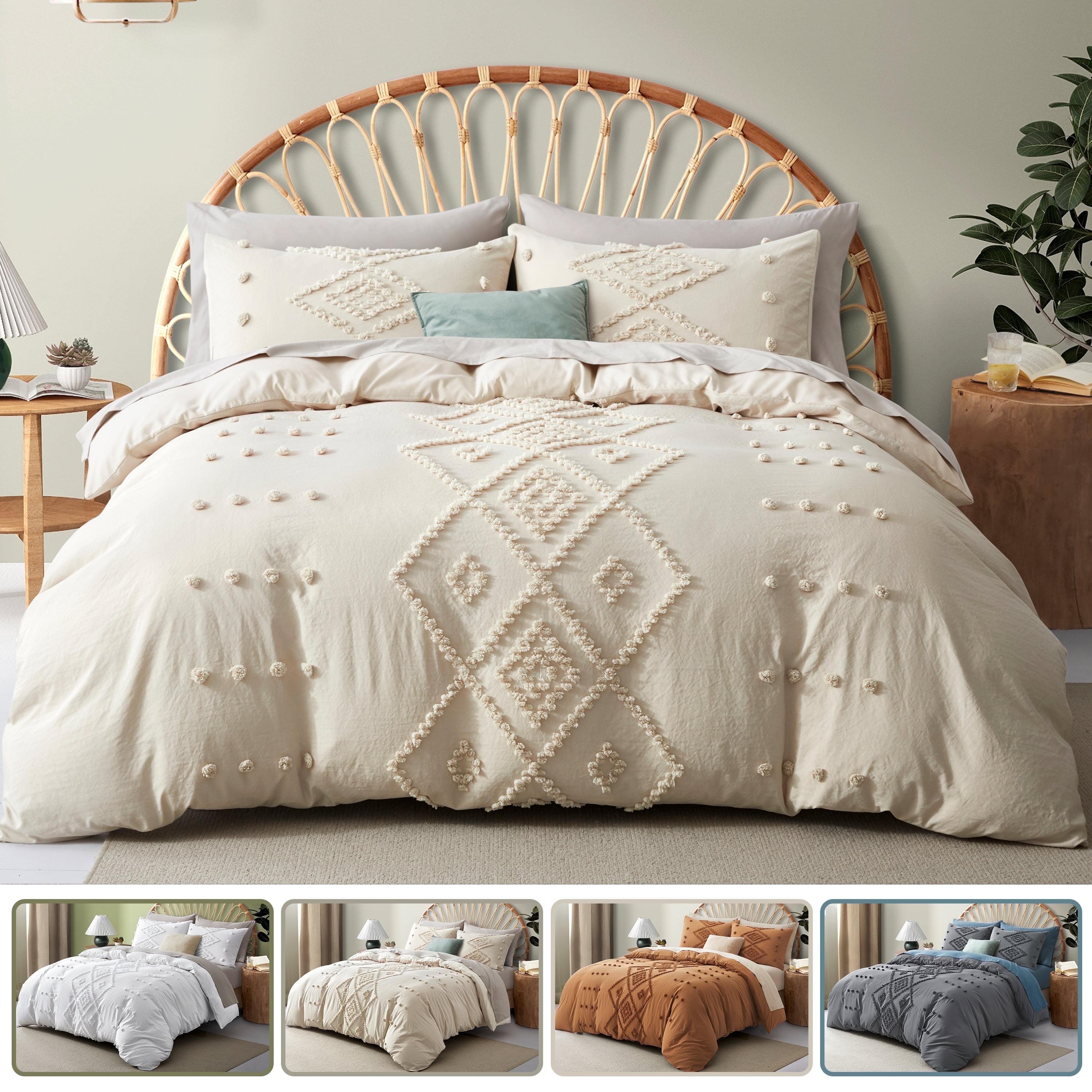 Queen Duvet Cover, Soft Bedding Set for All Seasons, Comforter Set, Boho Embroidery, Multi Colors & Sizes Available(Beige, 3 Pcs, 90"x 90")