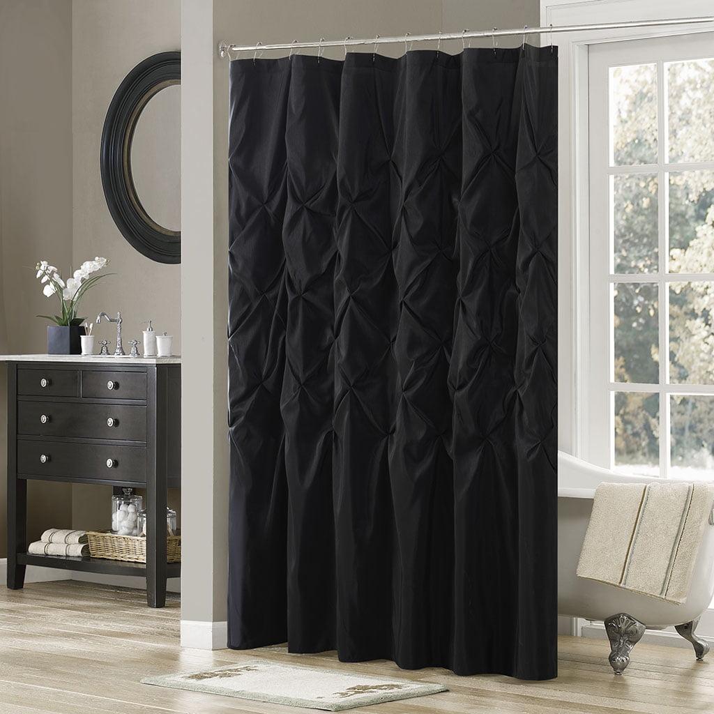 Black Tufted Polyester Semi-Sheer Shower Curtain 72x72"