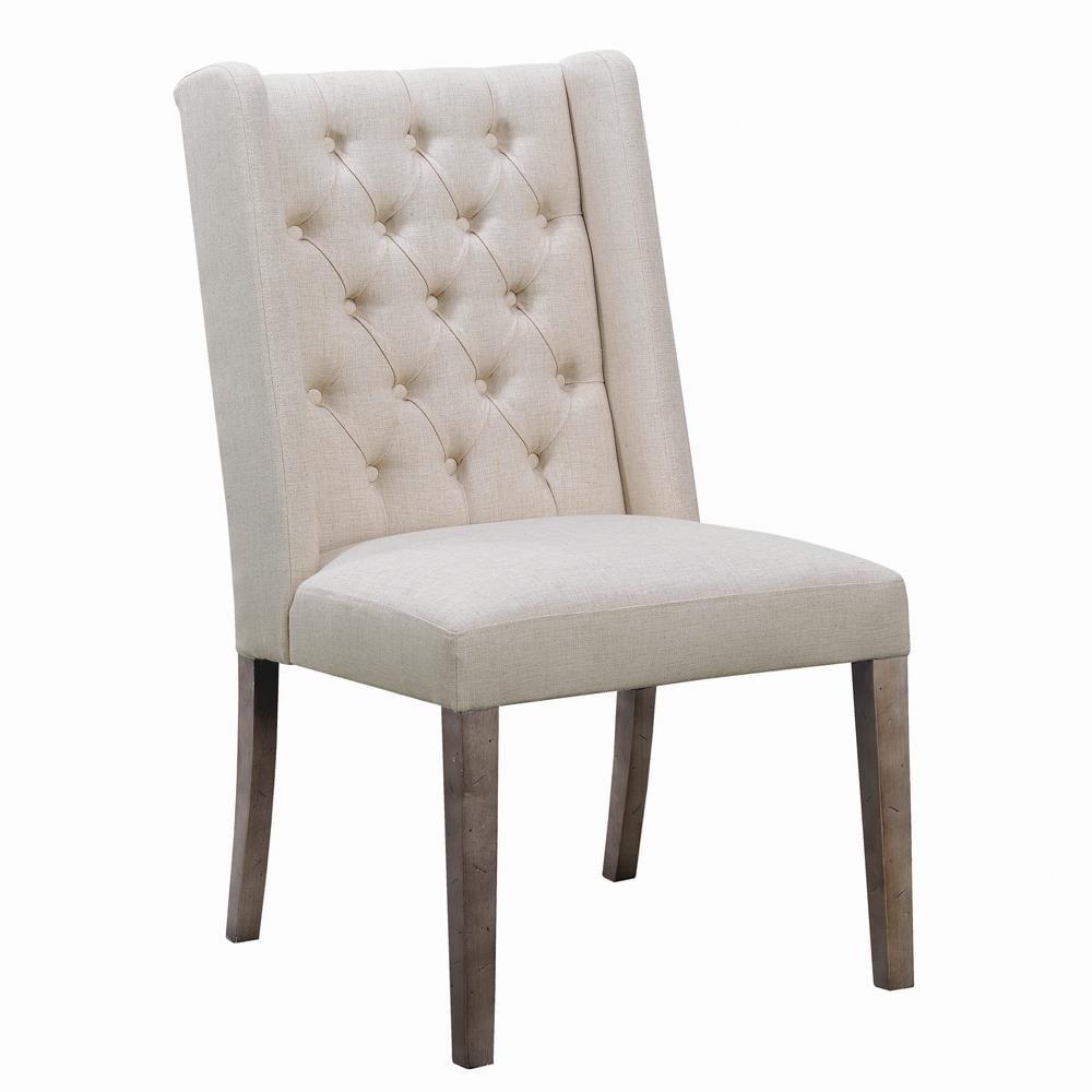 Beige Tufted Parsons Side Chair with Wood Accents, Set of 2