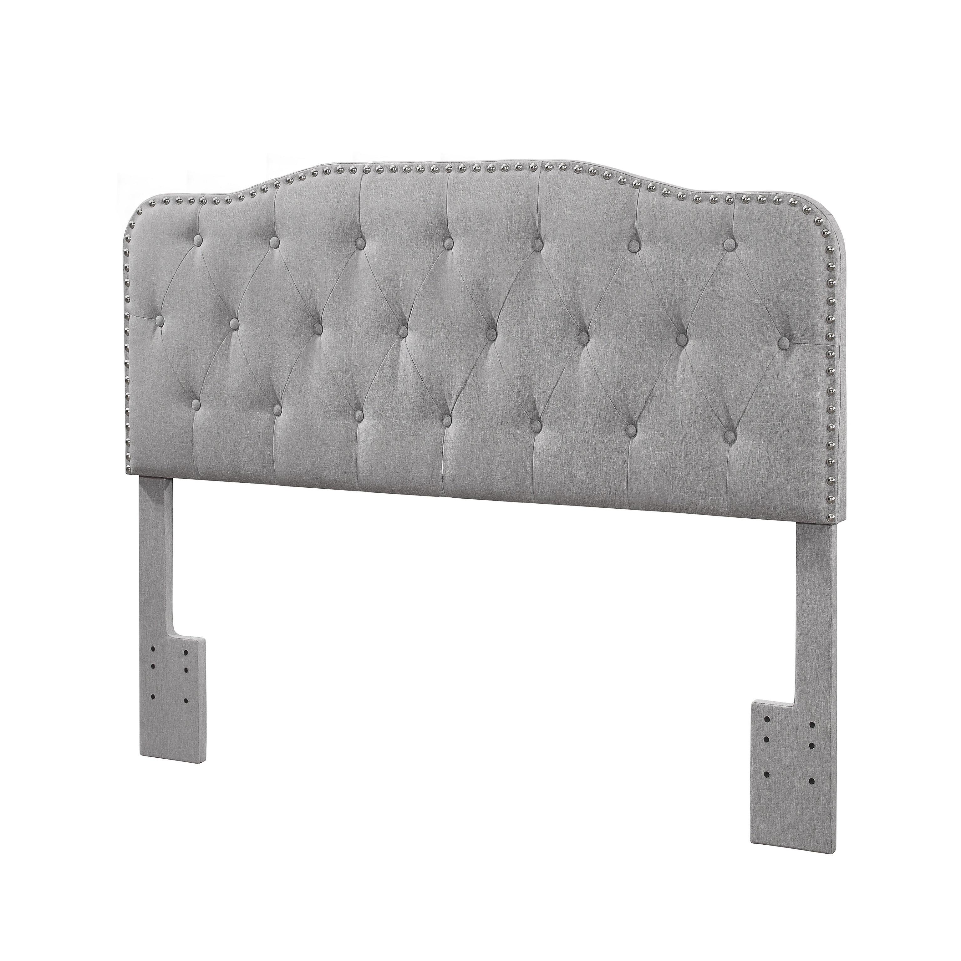 Tufted Smoke Gray Linen Headboard and Panel Bed Frame in Full