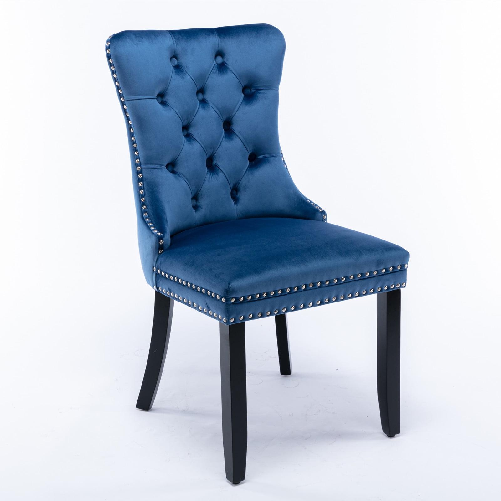ODUSE-DAILY Velvet Dining Chairs Set of 2, Navy Kitchen & Dining Room Chairs, Tufted Dining Chairs, Fabric Upholstered, Solid Wood, Sillas De Comedor (Blue, 2 Pcs)