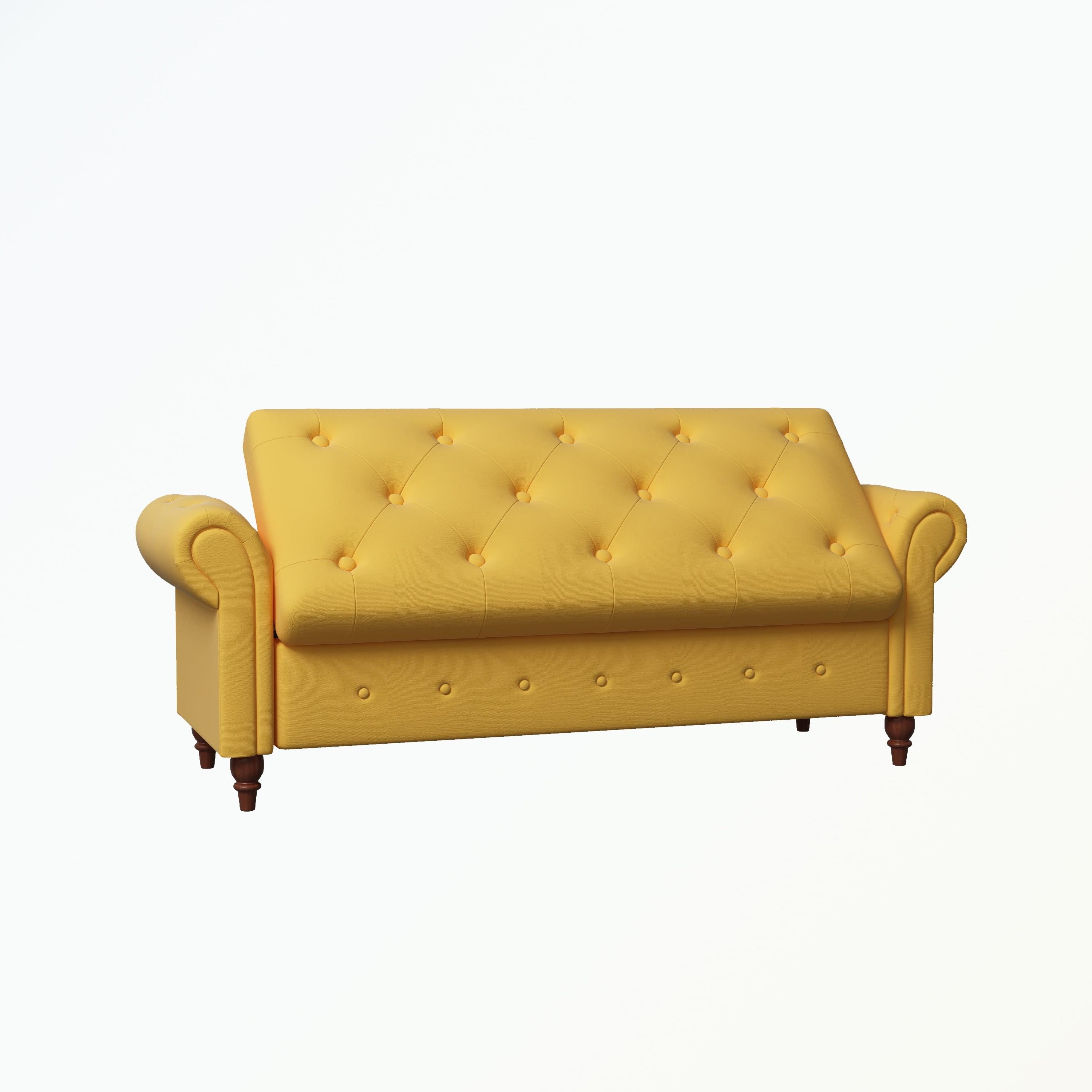 Velvet Ottoman with Storage,Button Tufted Storage Ottoman Bench,End Bed Storage Bench,Upholstered Long Bench with Rolled Arm and Solid Wood Legs for Bedroom LivingRoom,Multifunction Sofa Stool,Yellow