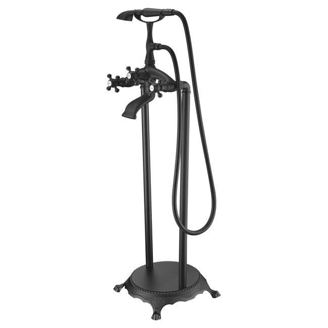 Matte Black Freestanding Clawfoot Tub Faucet with Hand Shower