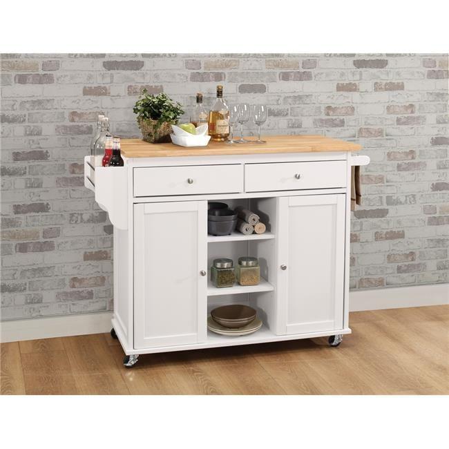 Wood Kitchen Cart 2 Door Cabinet Natural Brown White - Saltoro Sherpi