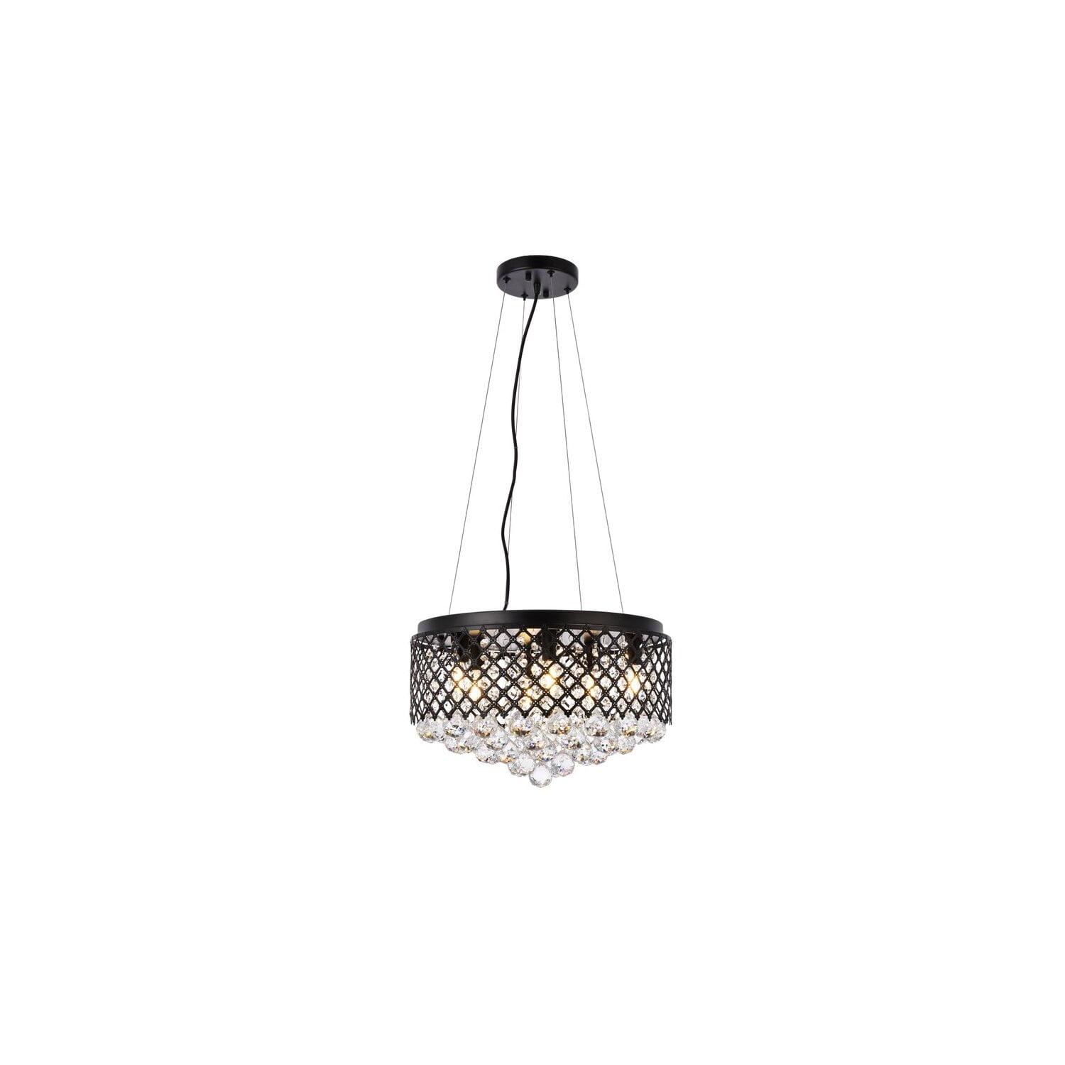 Elegant Black Crystal Lattice Drum Pendant with Adjustable Height