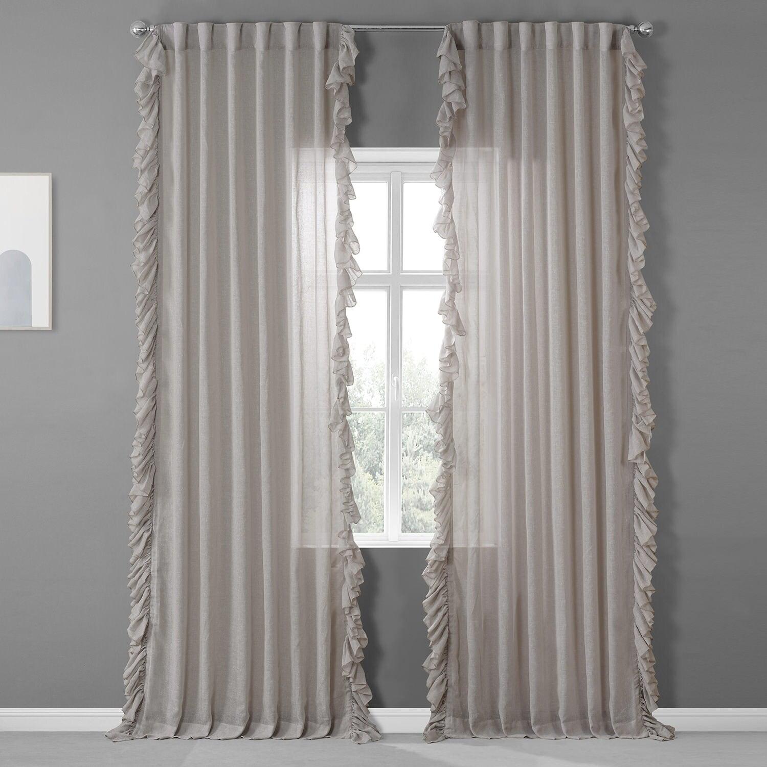 Tumbleweed Faux Linen Ruffle Sheer Curtain Panel 50x108