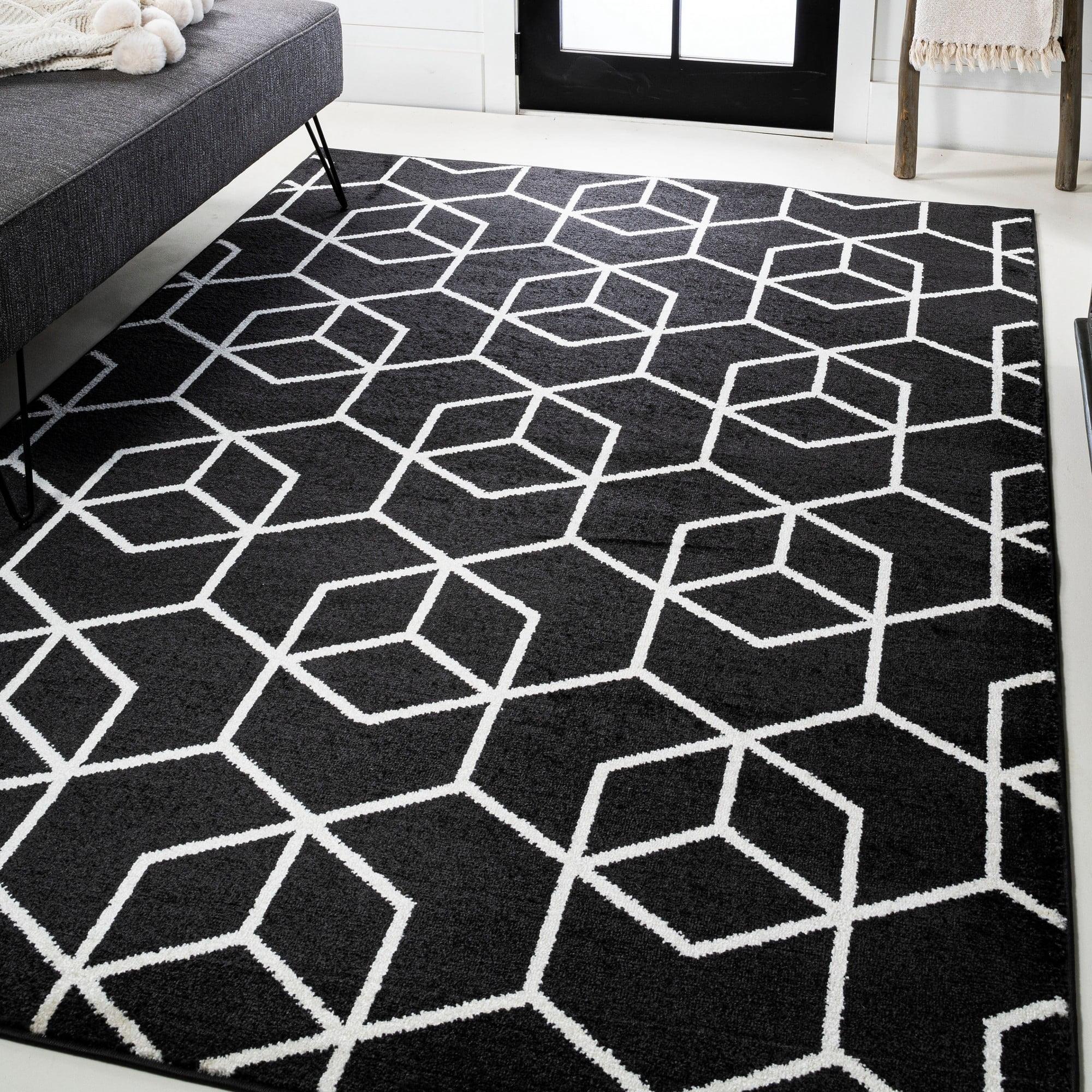 3'x5' Tumbling Blocks Modern Geometric Area Rug, Black/White - JONATHAN Y