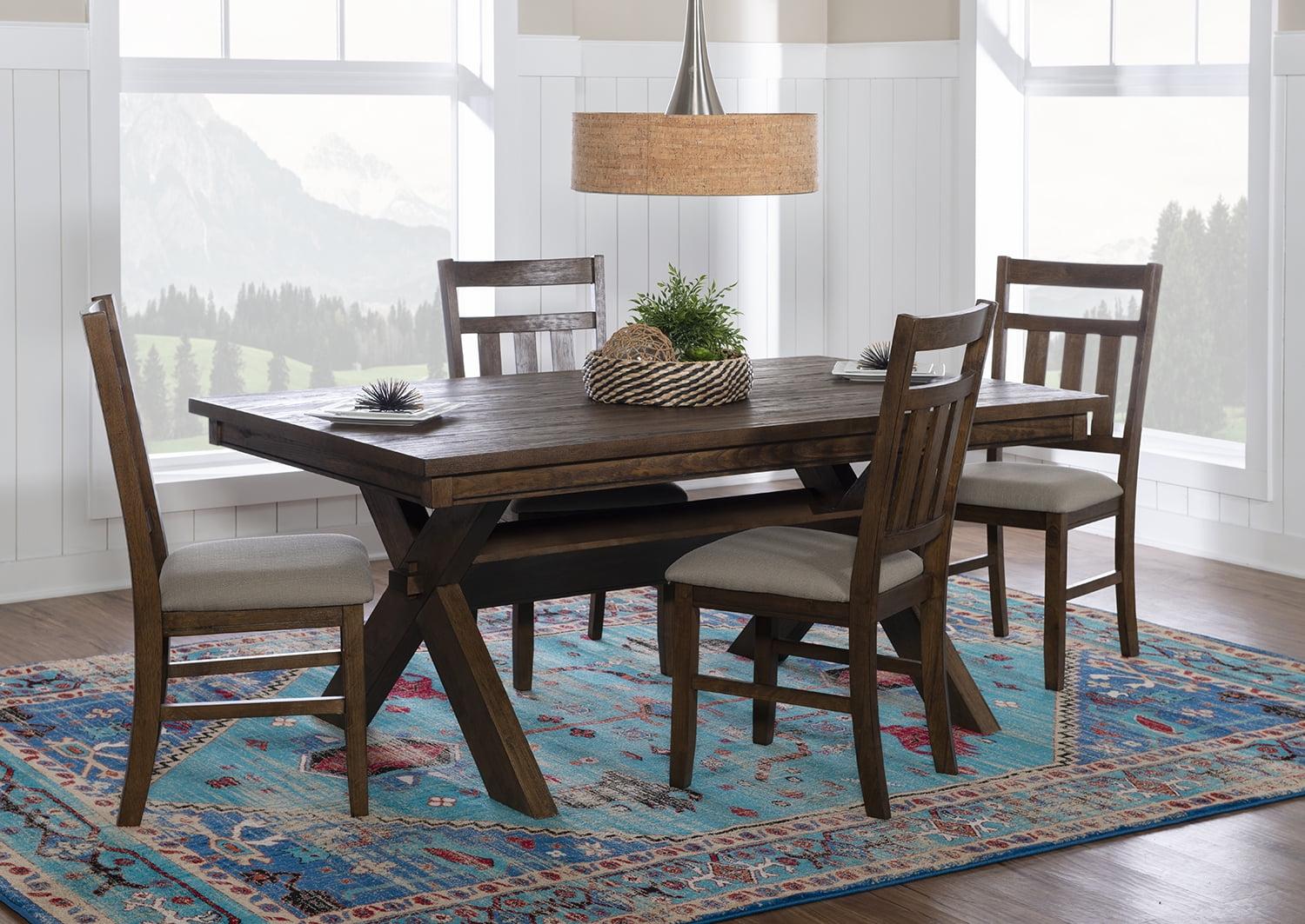 Rustic Umber 5-Piece Farmhouse Dining Set with Tan Polyester Chairs