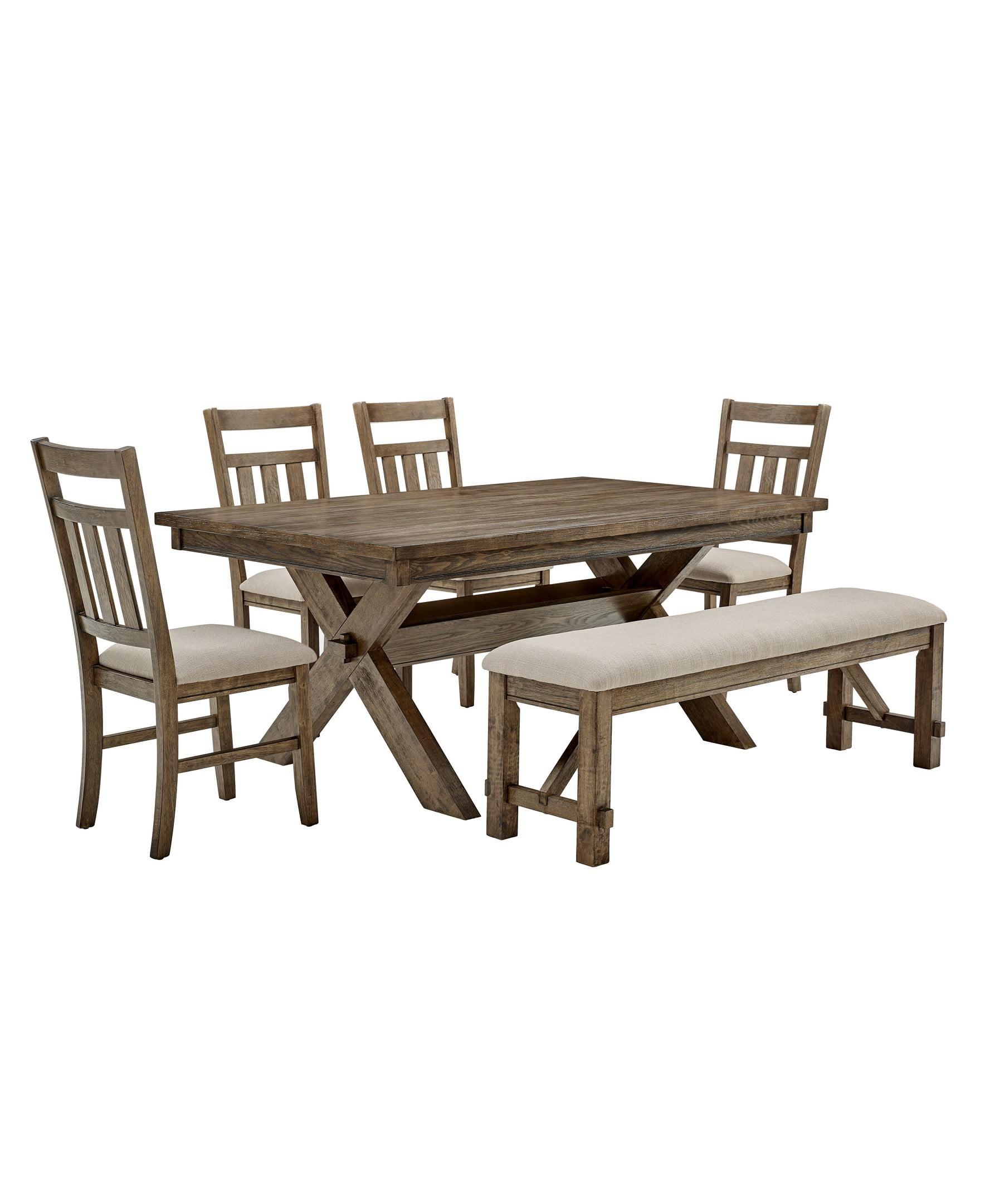 Rustic Umber 6-Piece Farmhouse Dining Set with Tan Fabric Chairs