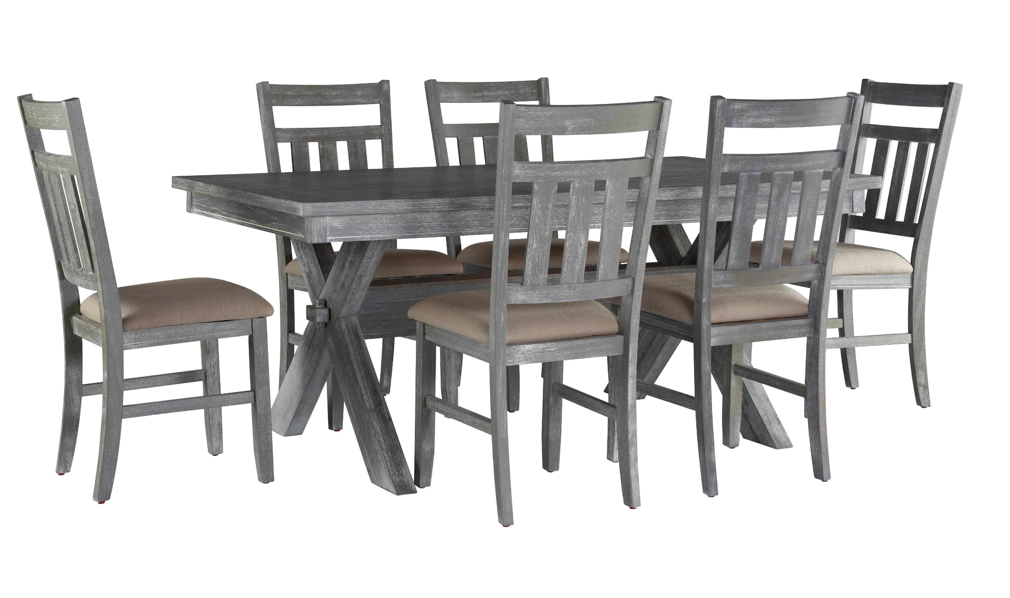 Turino 7-Piece Weathered Gray Dining Set with Tan Upholstered Chairs