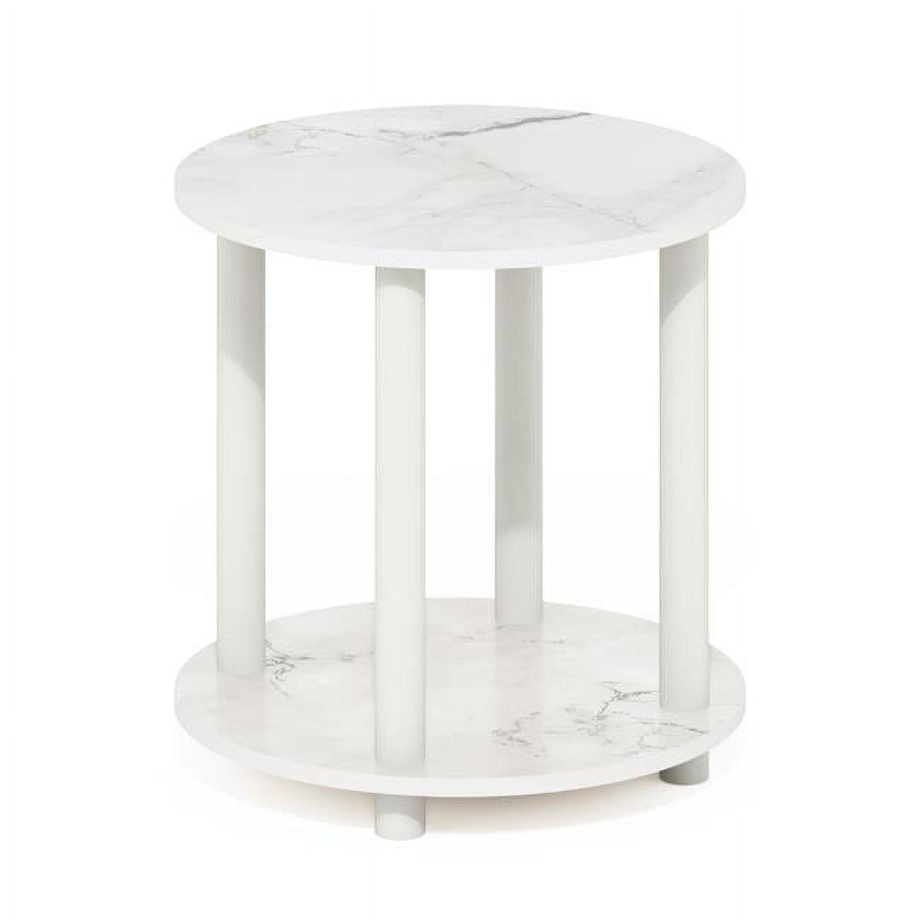 Furinno Turn-N-Tube 2-Tier Round Wooden End Table, Marble White