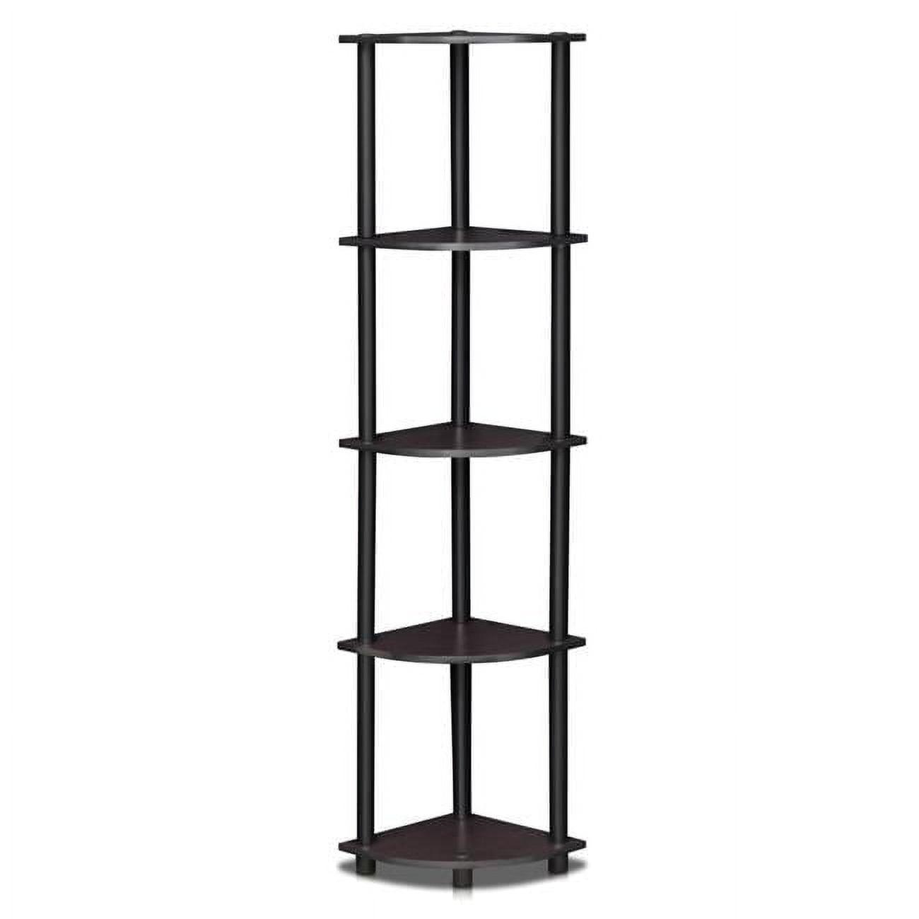 Furinno Modern 5-Shelf Tall Bookshelf Multipurpose Shelving Unit Corner Display Rack,Dark Walnut