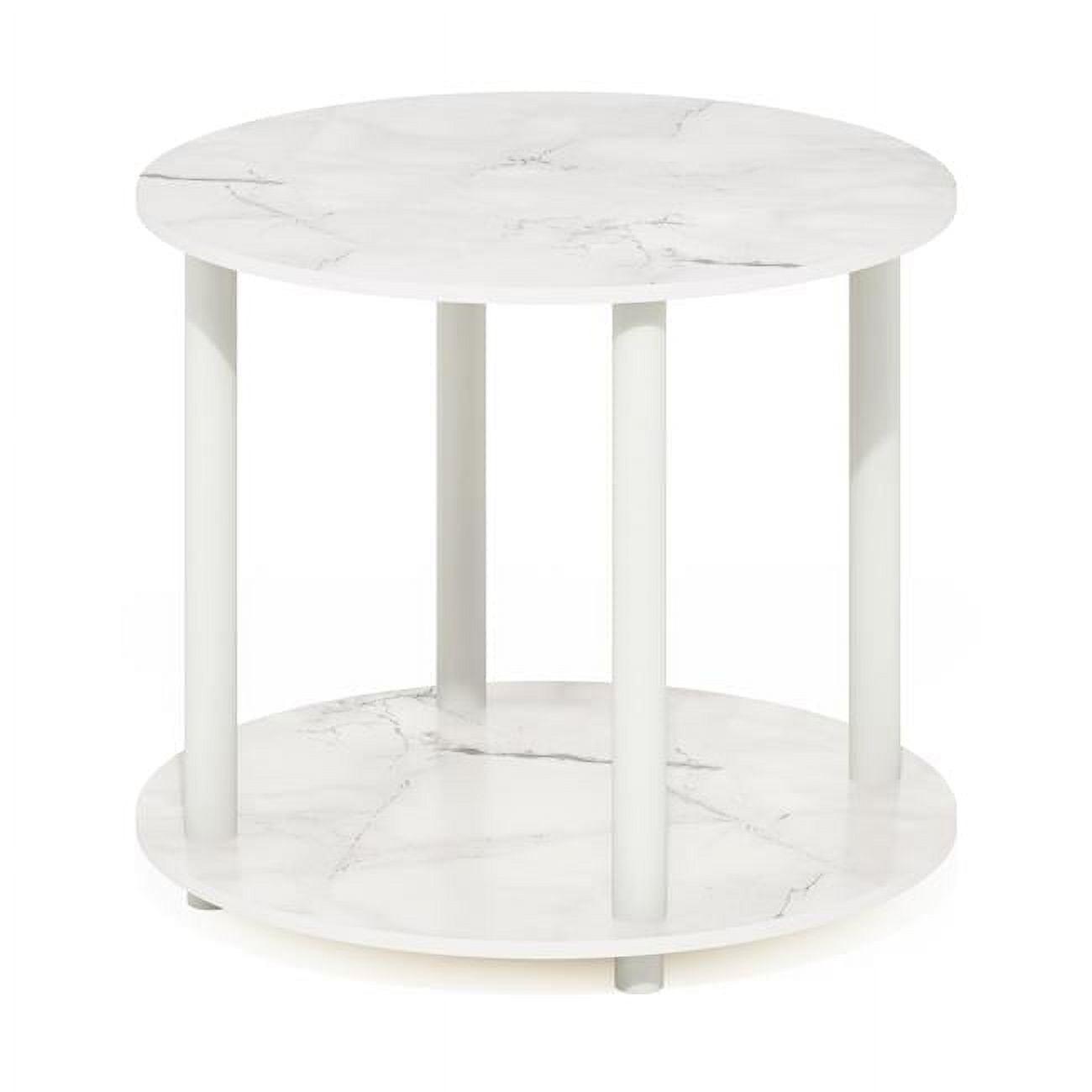 Furinno Turn-N-Tube 2-Tier Round Wooden End Table, Marble White