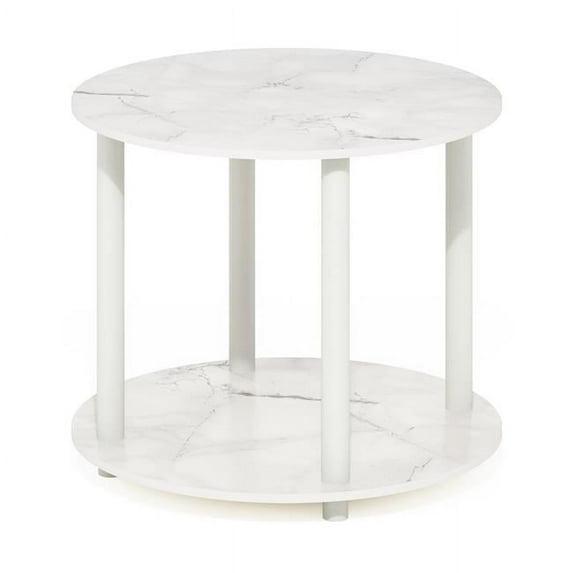 Furinno Turn-N-Tube 2-Tier Round Wooden End Table, Marble White