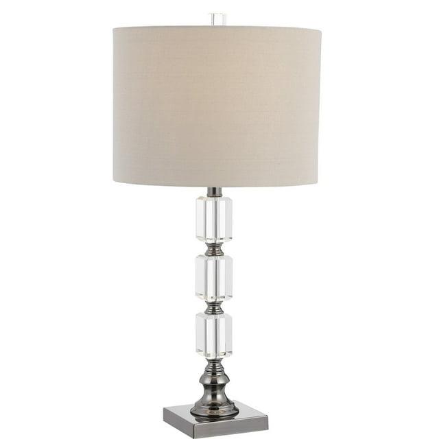 Turned Pedestal Metal Table Lamp with Stacked Crystals, Clear - Saltoro Sherpi