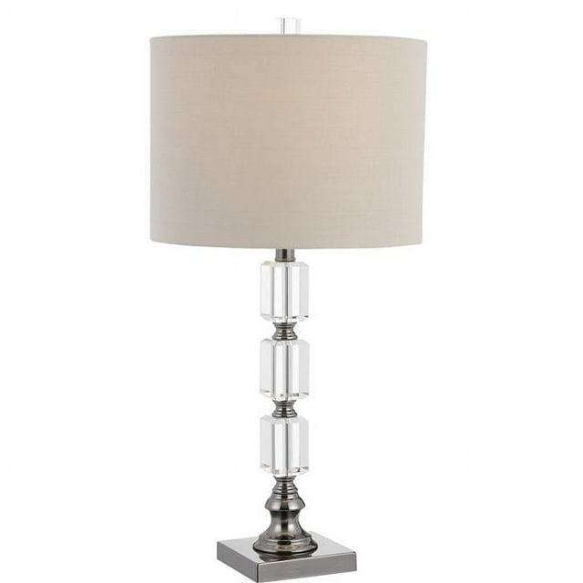 Turned Pedestal Metal Table Lamp with Stacked Crystals, Clear - Saltoro Sherpi