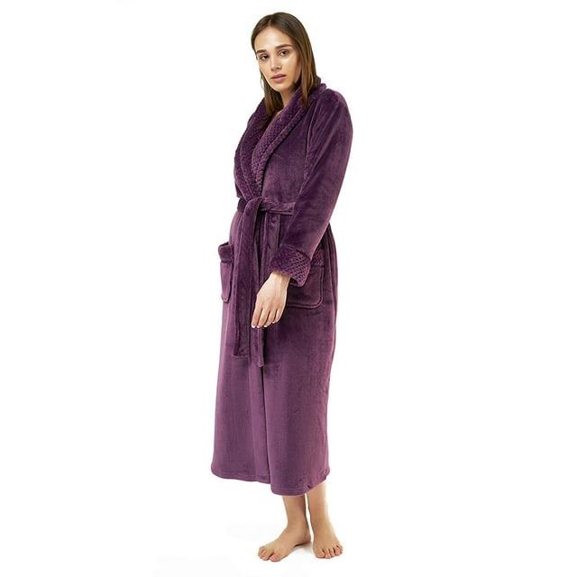 Turquaz Linen Womens Plush Soft Robes, Fleece, Long Comfy Robe (XX-Large, Purple)