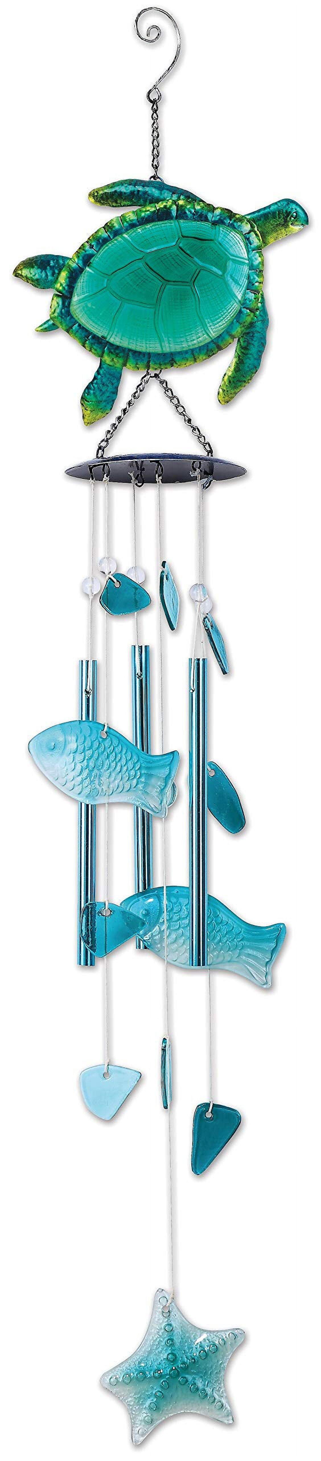 Nautical Blue Sea Turtle and Fish Glass Wind Chime