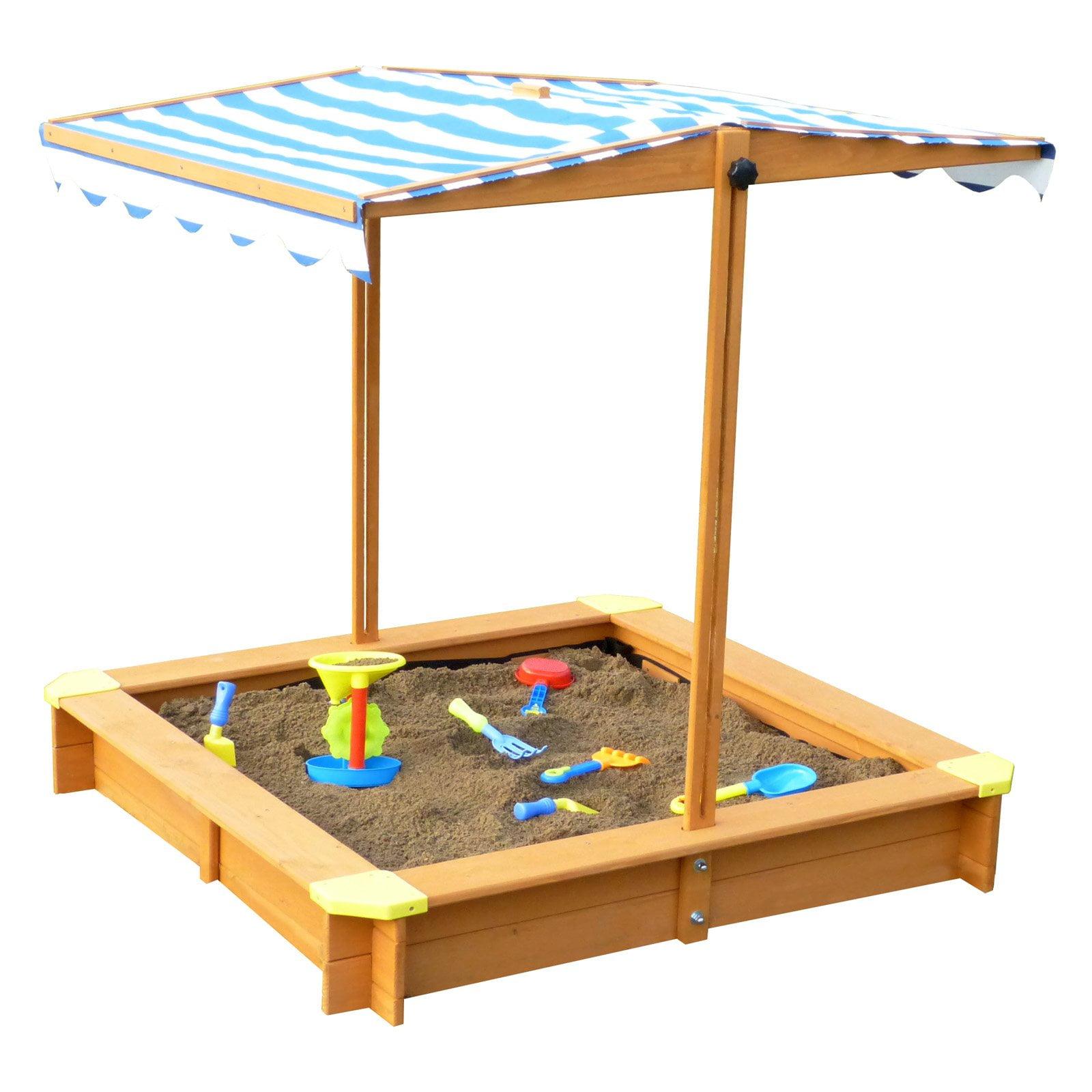 Square Wooden Sandbox with Adjustable Canopy