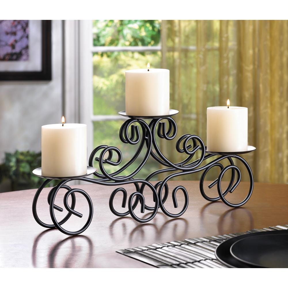 Elegant Tuscan Wrought Iron Scroll Triple-Candle Candelabra