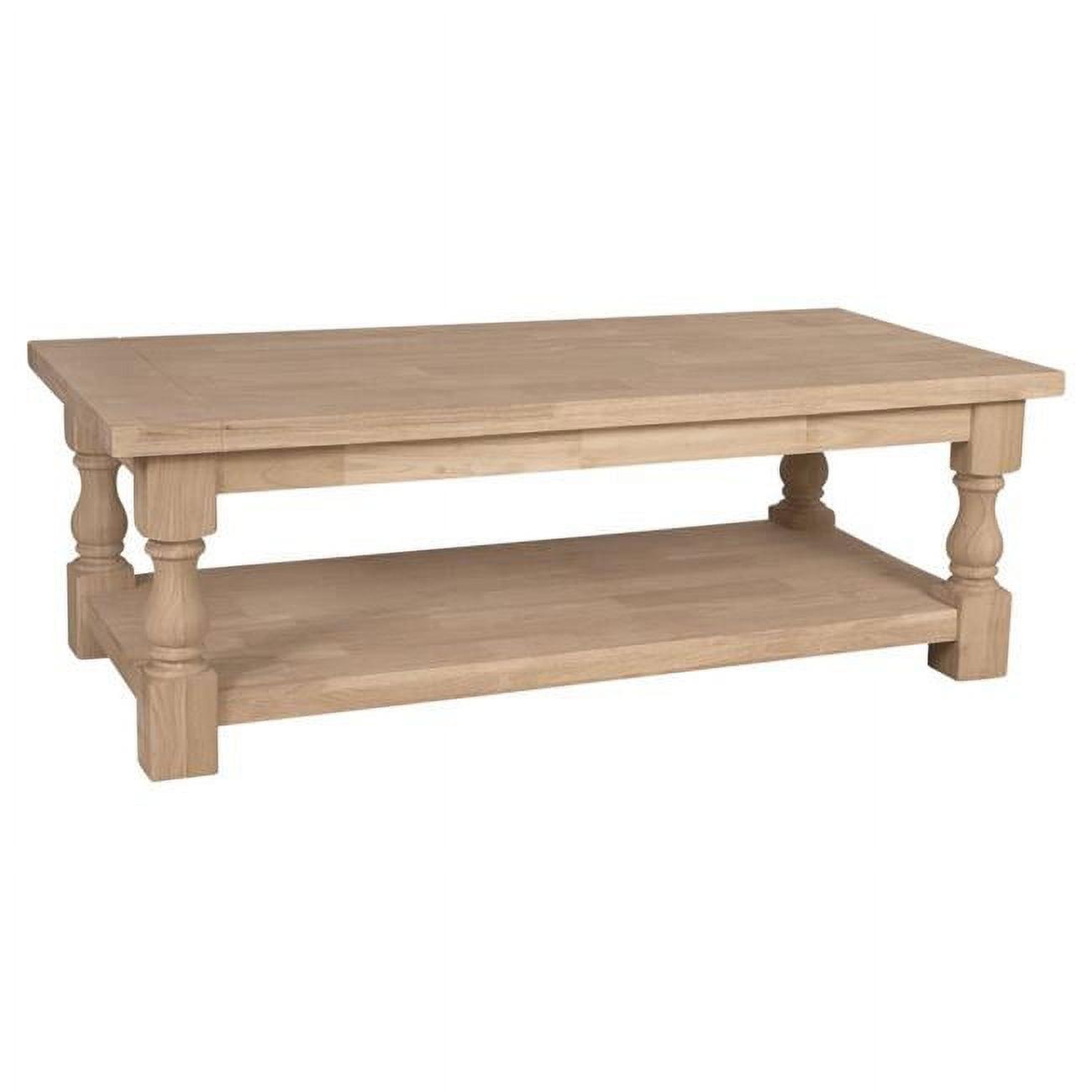 Tuscan Coffee Table - Unfinished - International Concepts: 56" Large Hardwood Coffee Table for Living Room with Fixed Shelf