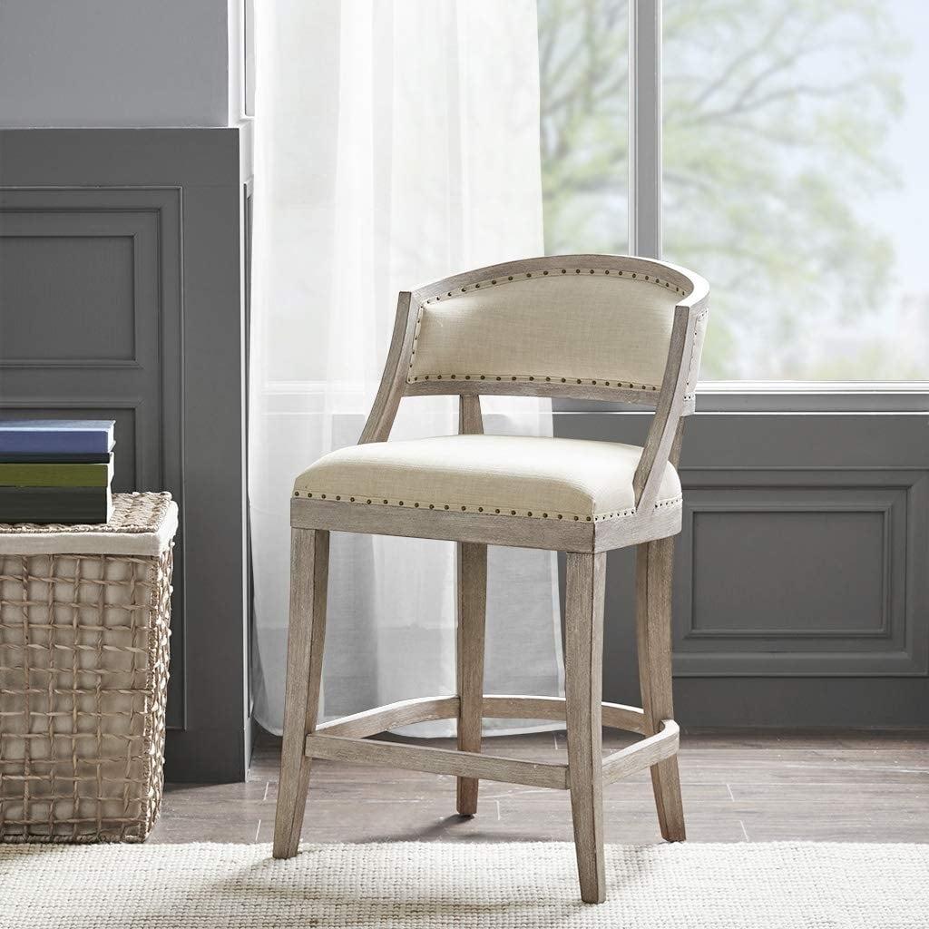 Gray Wood and Metal Backless Counter Stool with Graduated Legs